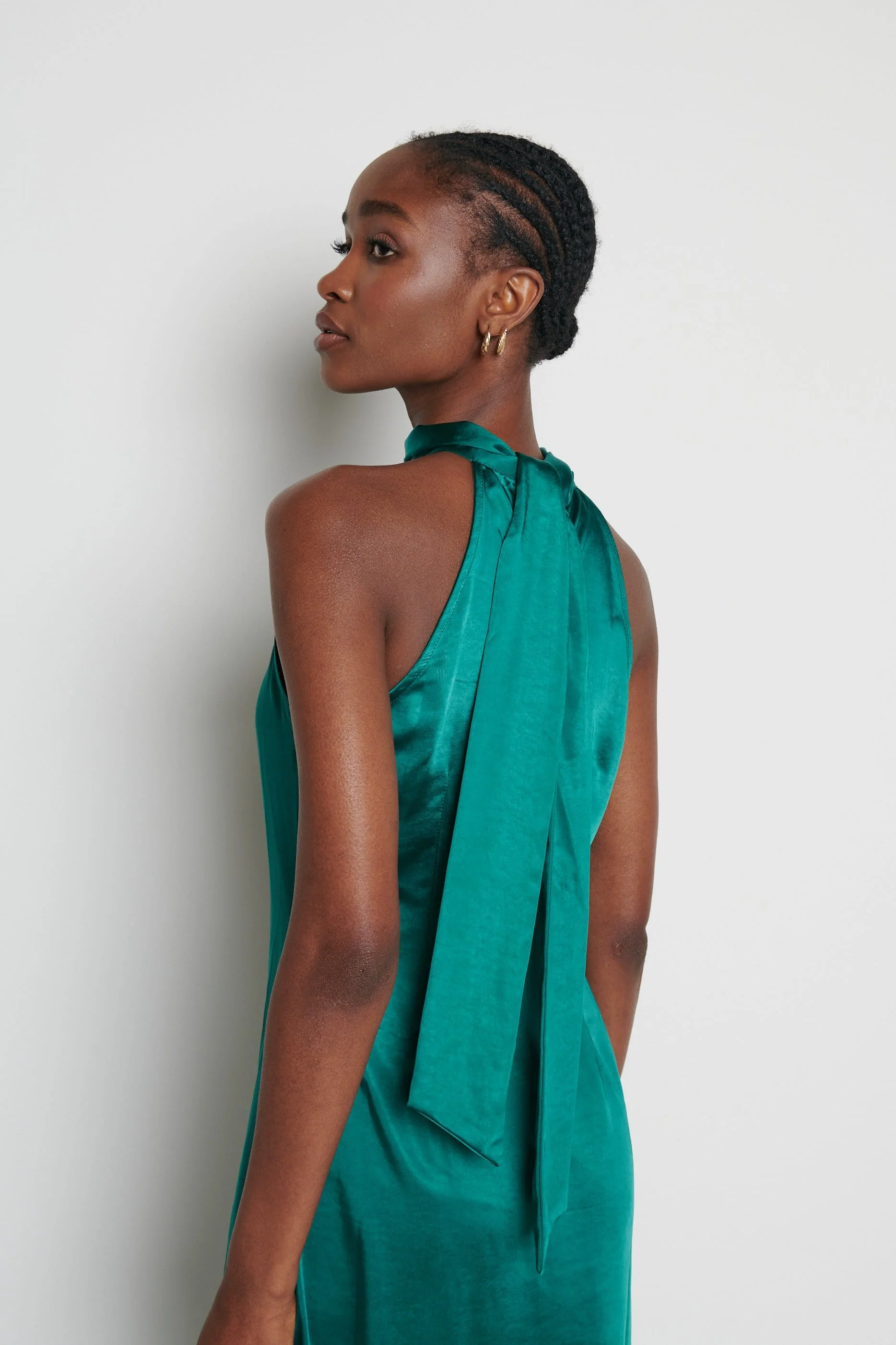 Raleigh Halter neck Tie Dress- Emerald Green - Image 5