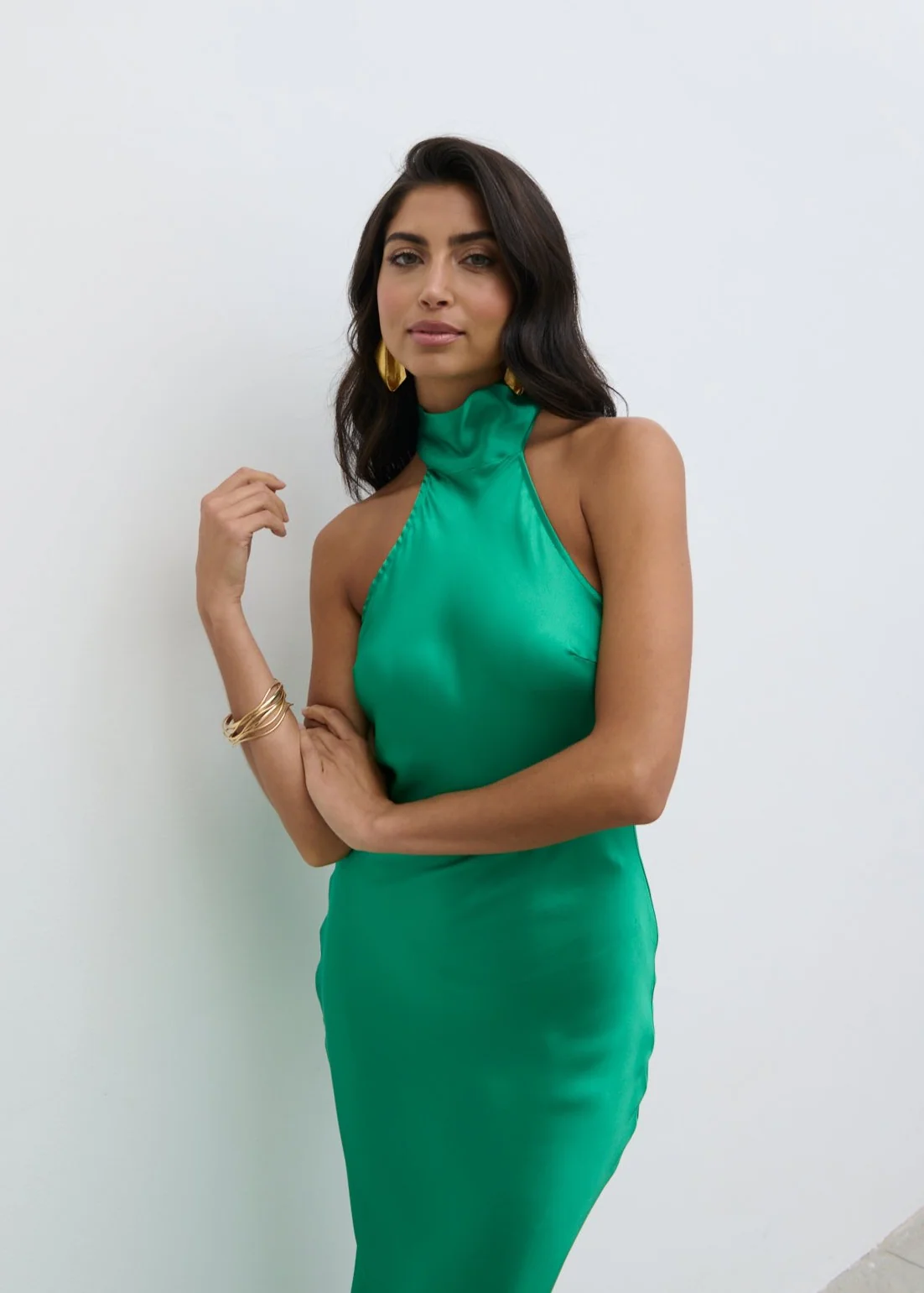 Raleigh Recycled Cowl Back Midaxi Dress - Emerald Green - Image 4