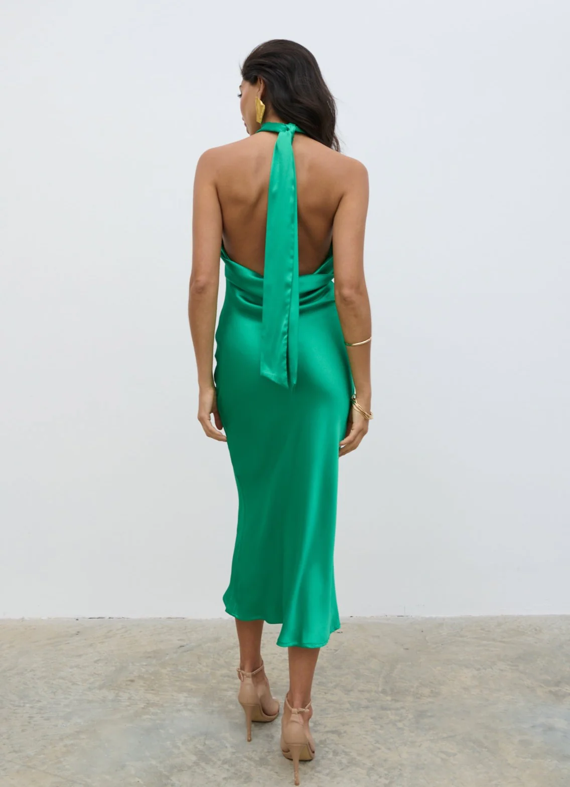 Raleigh Recycled Cowl Back Midaxi Dress - Emerald Green - Image 5