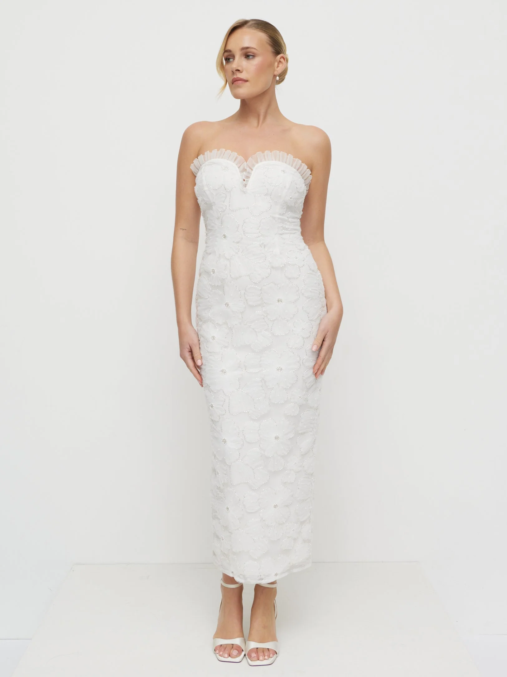 Ravenna Embellished Floral Midaxi Dress - Ivory - Image 4