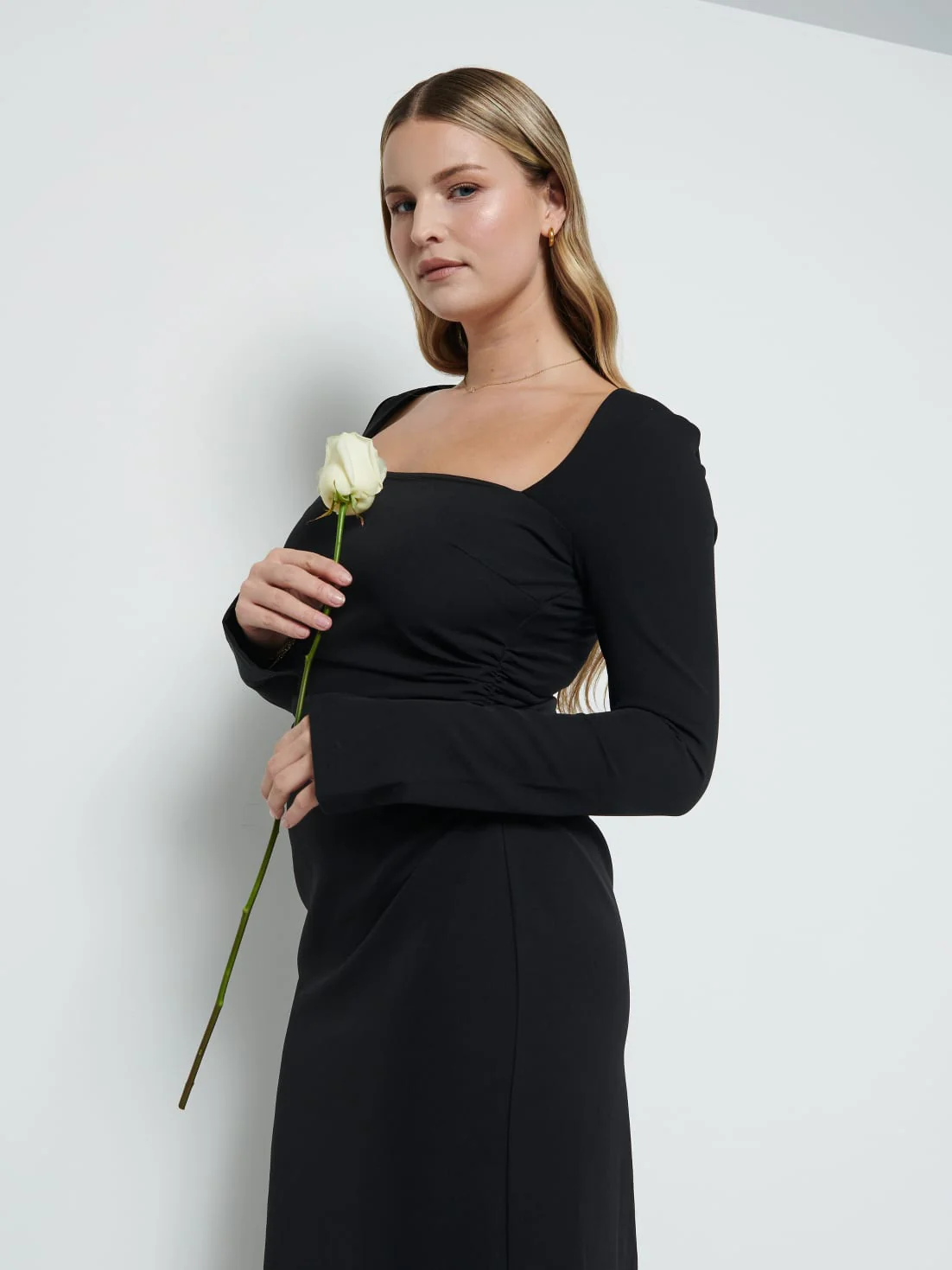 Reagan Square Neck Crepe Maxi Bridesmaid Dress - Black - Image 3
