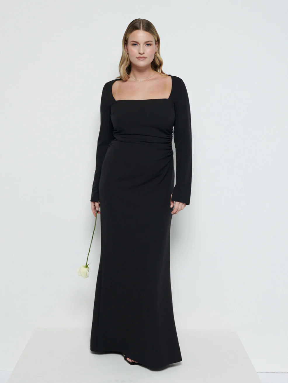 Reagan Square Neck Crepe Maxi Bridesmaid Dress - Black - Image 4