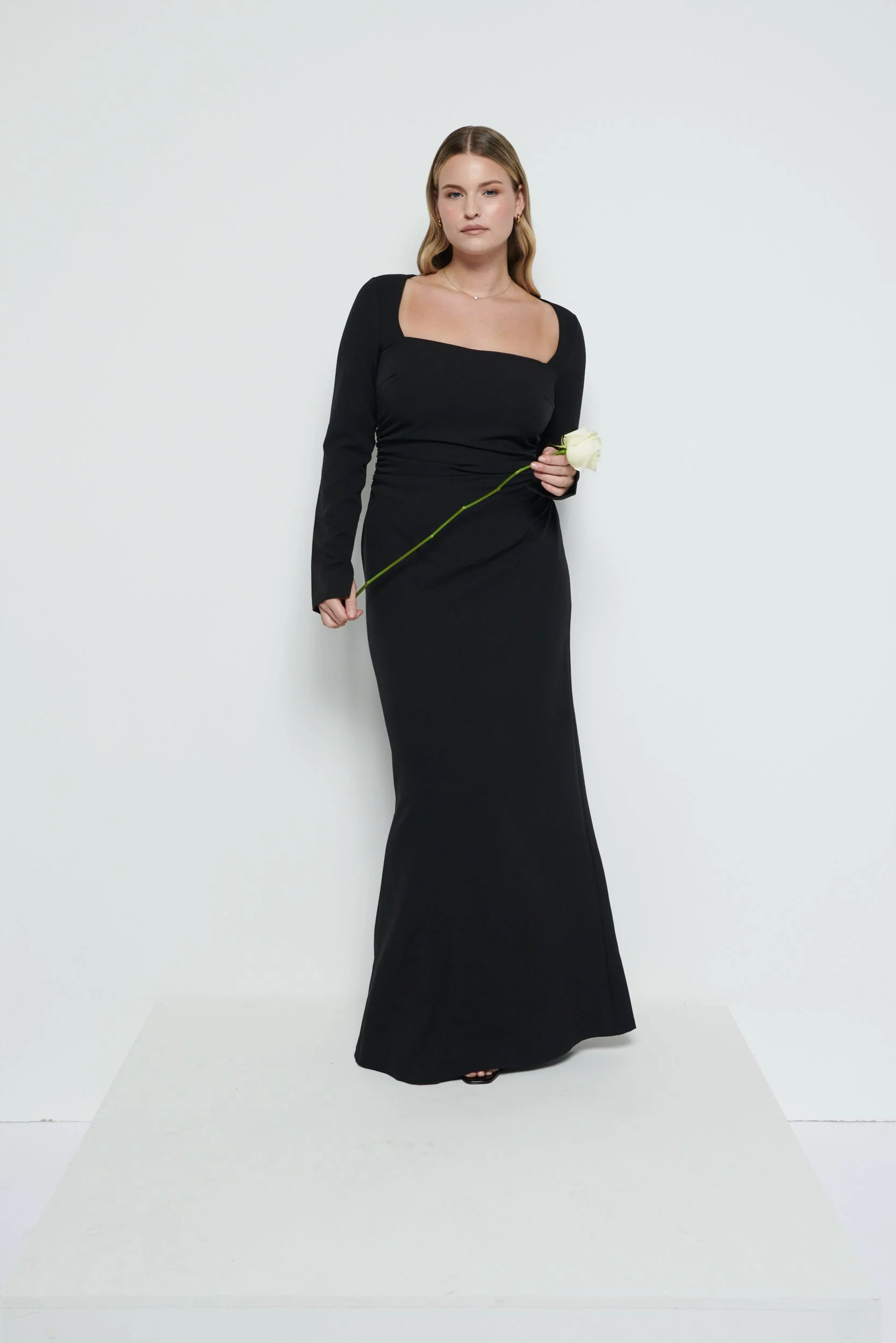 Reagan Square Neck Crepe Maxi Bridesmaid Dress - Black - Image 5