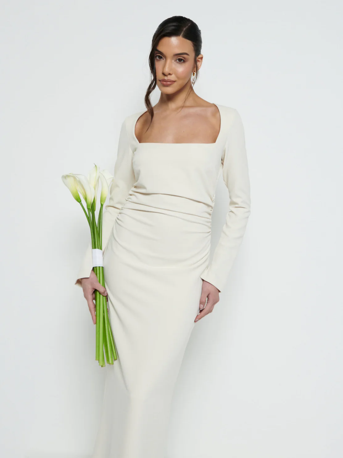 Reagan Square Neck Crepe Maxi Bridesmaid Dress - Champagne - Image 3