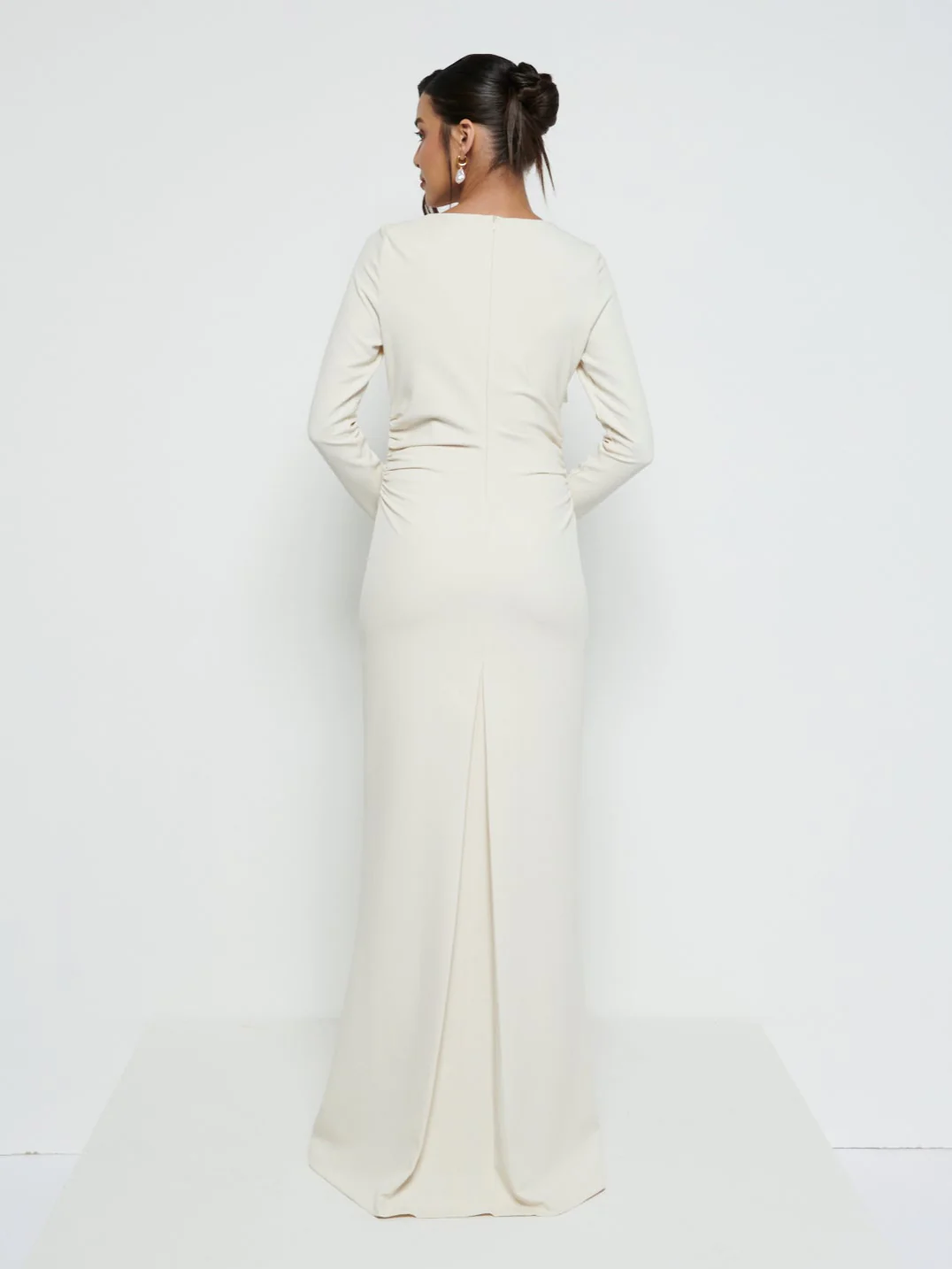 Reagan Square Neck Crepe Maxi Bridesmaid Dress - Champagne - Image 4