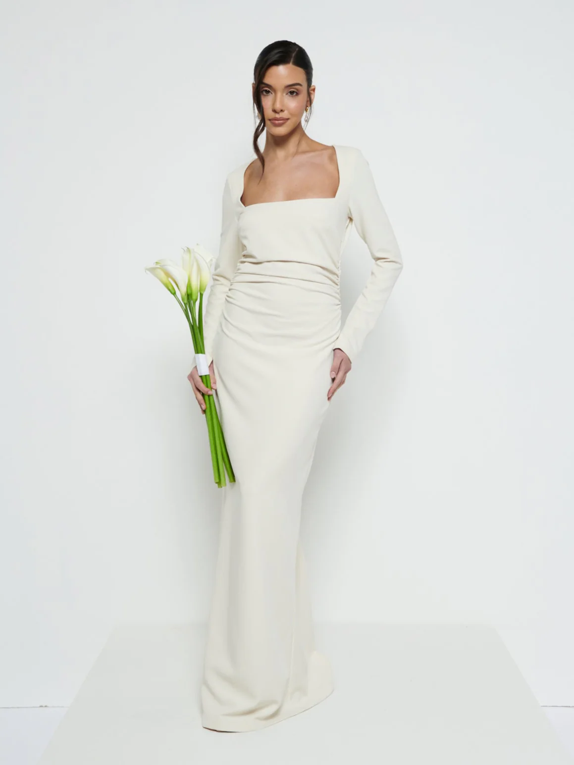 Reagan Square Neck Crepe Maxi Bridesmaid Dress - Champagne - Image 5
