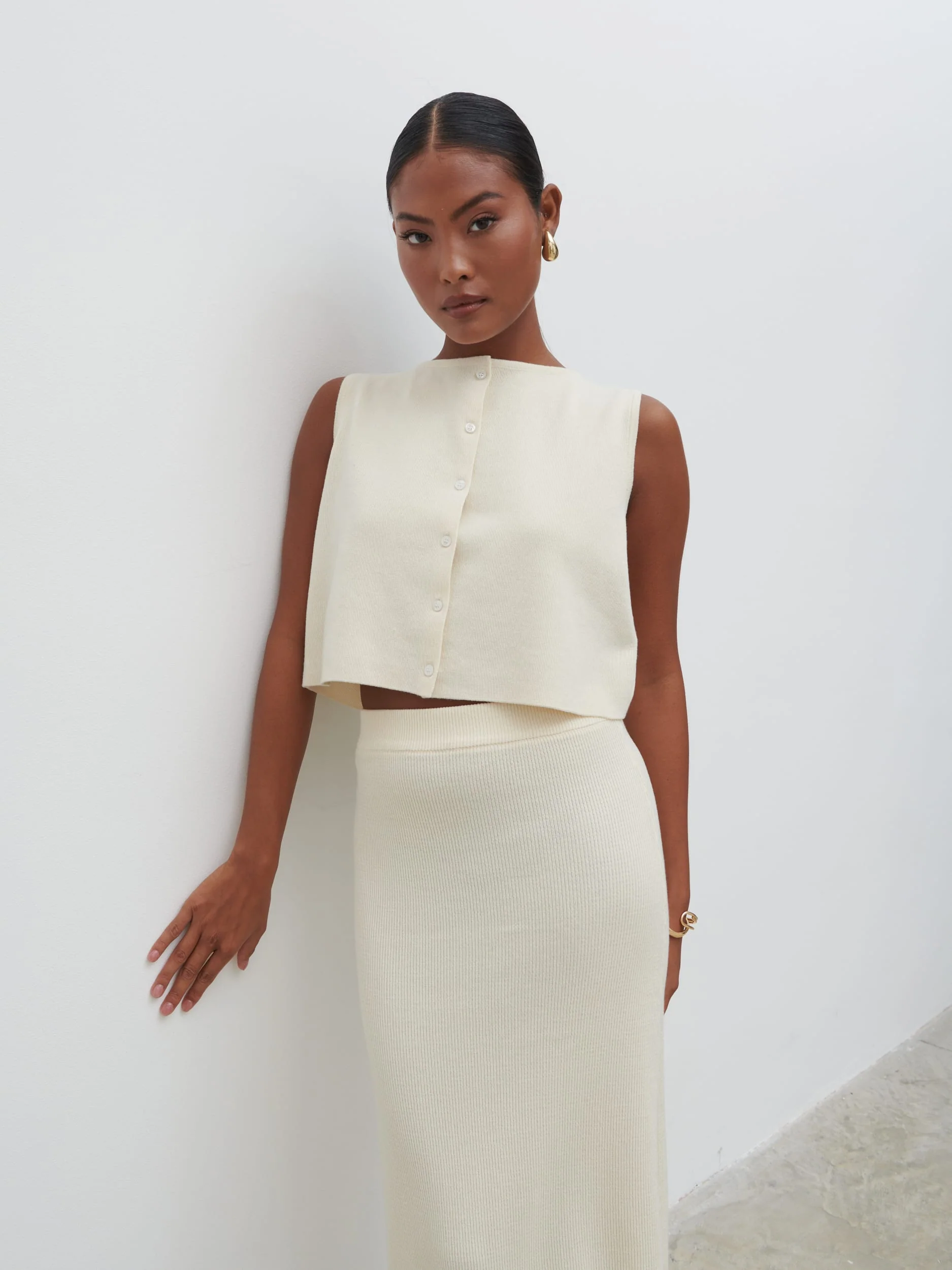 Reese Knit Waistcoat - Cream - Image 4