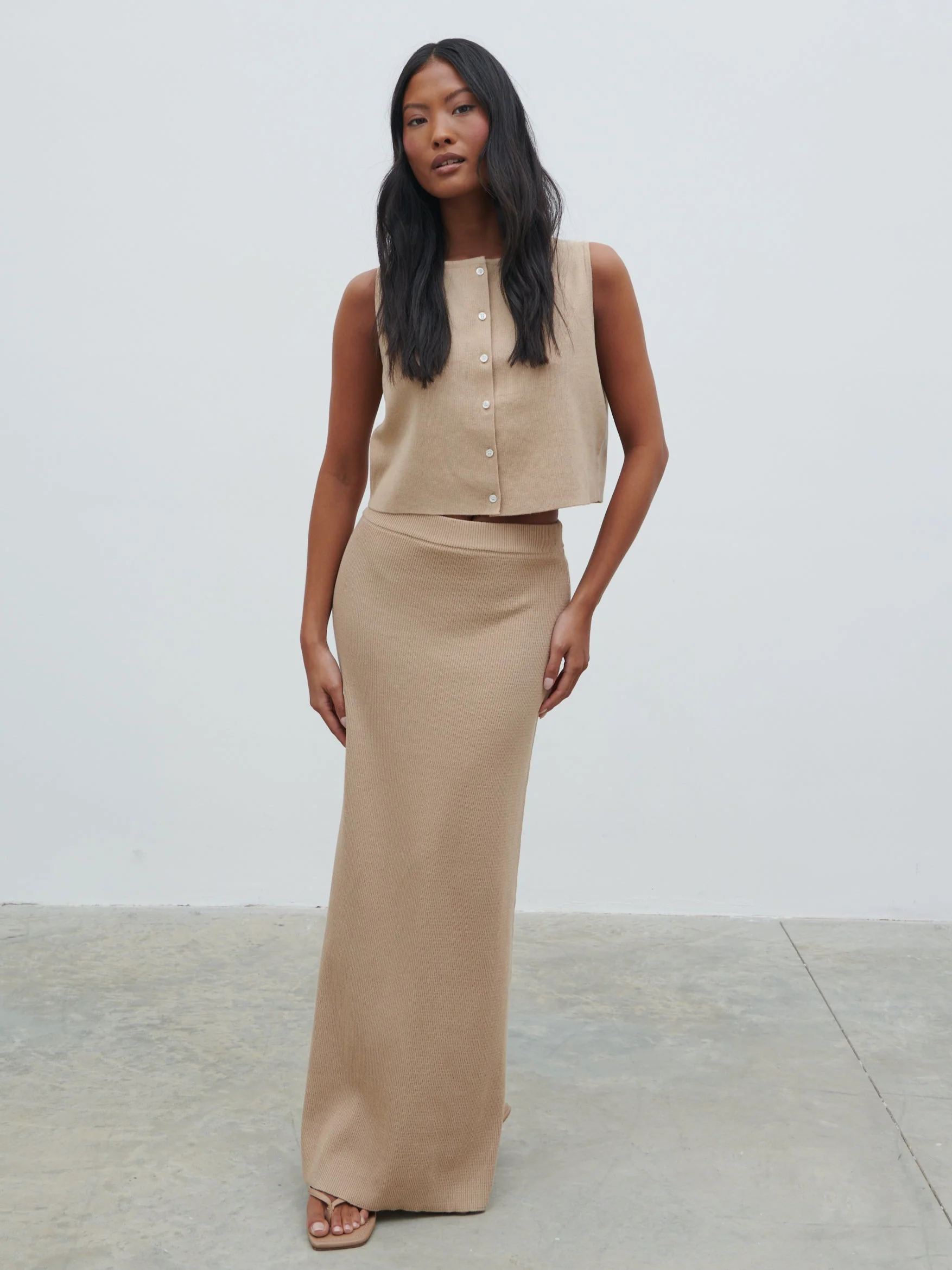 Reese Midaxi Knit Skirt - Beige - Image 4