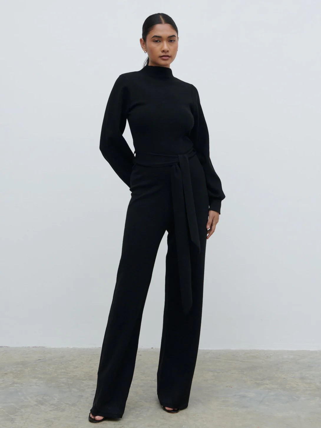Reign Tie Waist Knit Jumpsuit - Black - Image 3