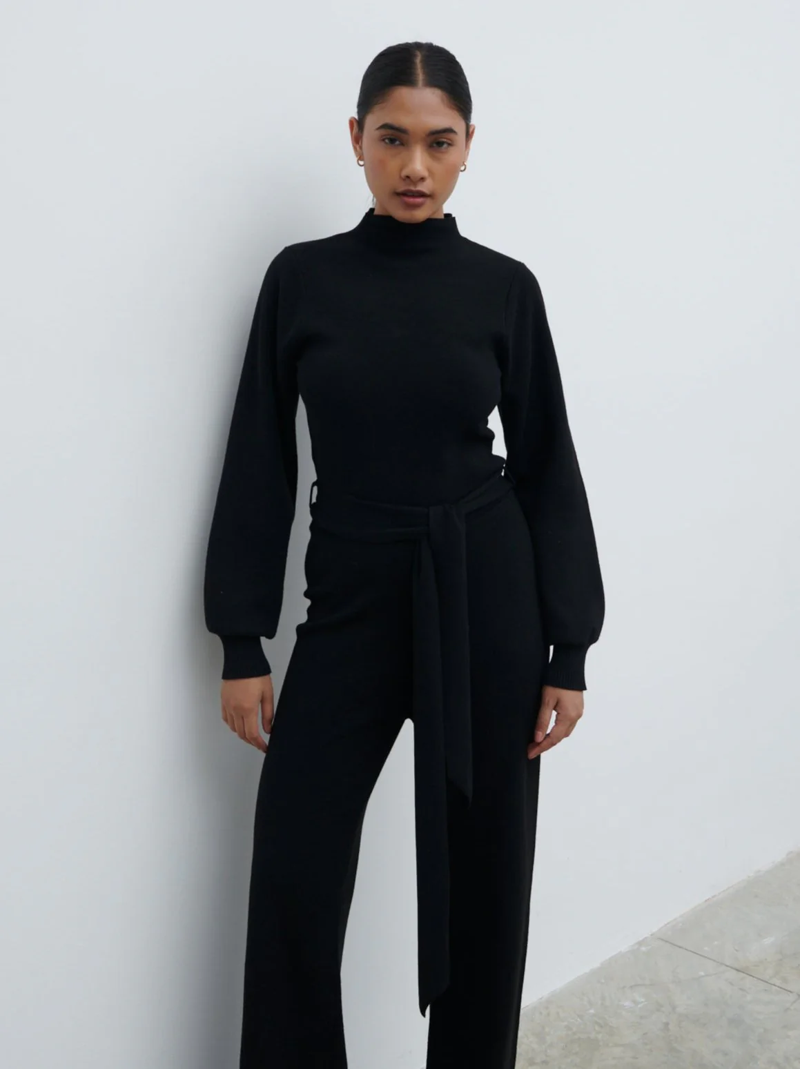 Reign Tie Waist Knit Jumpsuit - Black - Image 4