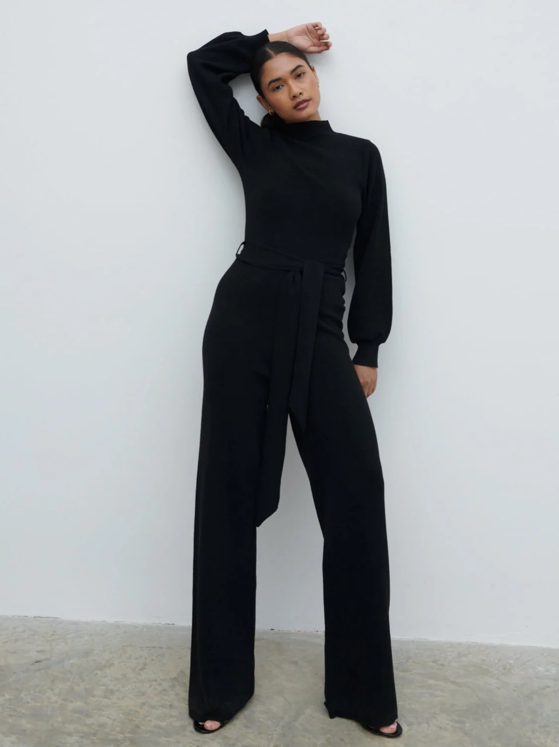 Reign Tie Waist Knit Jumpsuit - Black - Image 6