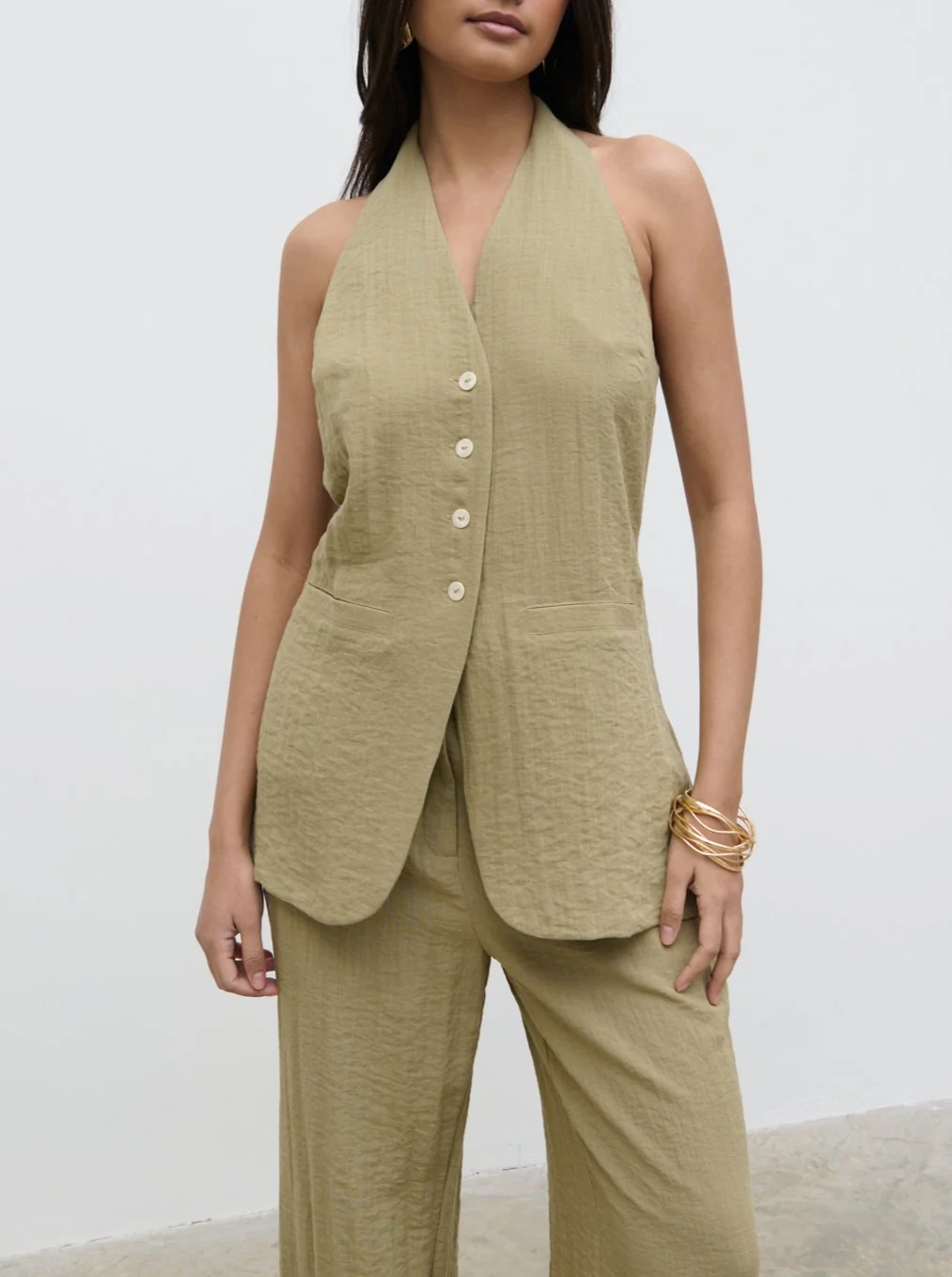 Remy Halterneck Waistcoat - Olive - Image 2