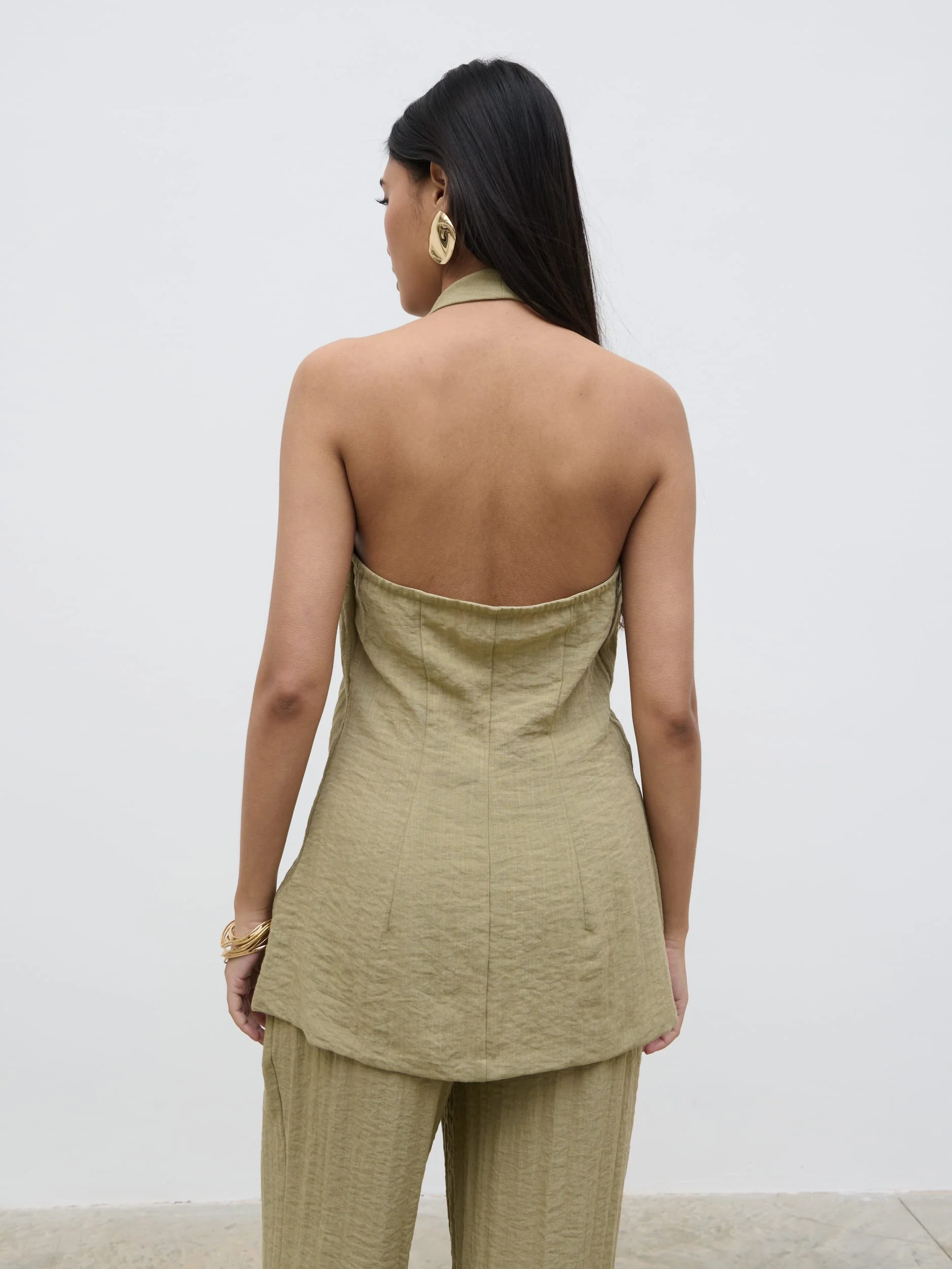 Remy Halterneck Waistcoat - Olive - Image 4