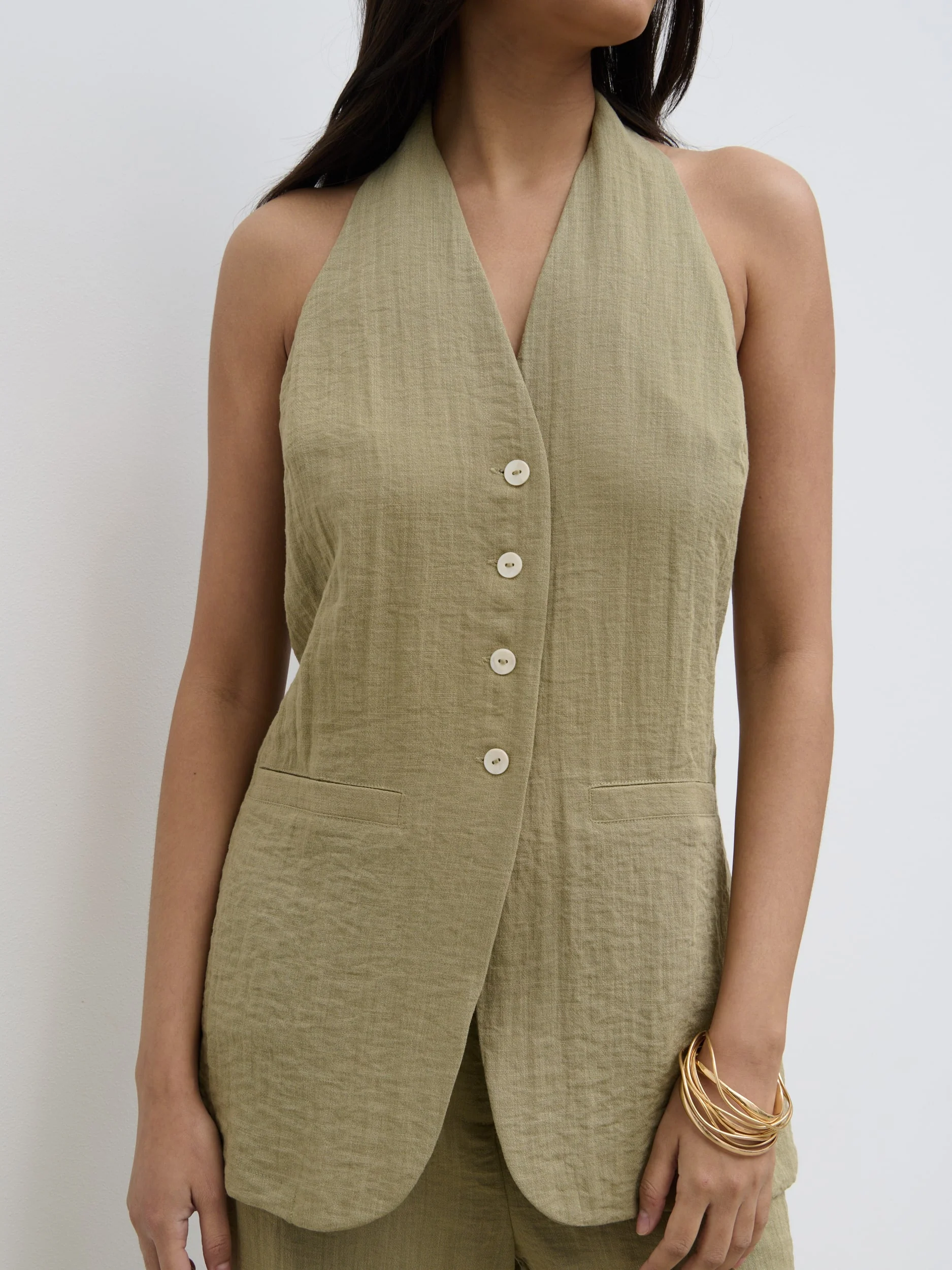 Remy Halterneck Waistcoat - Olive - Image 6