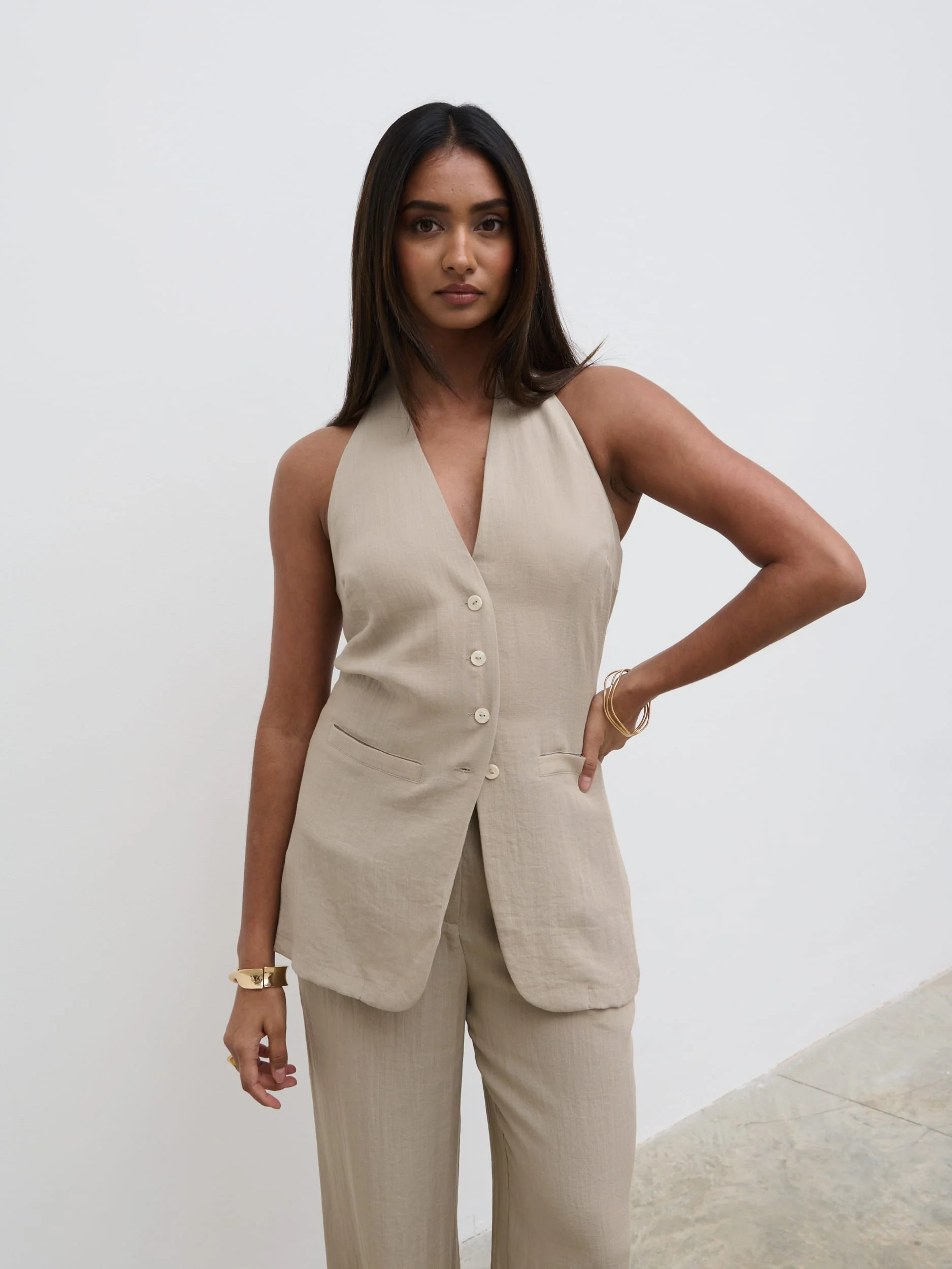 Remy Halterneck Waistcoat - Stone - Image 4