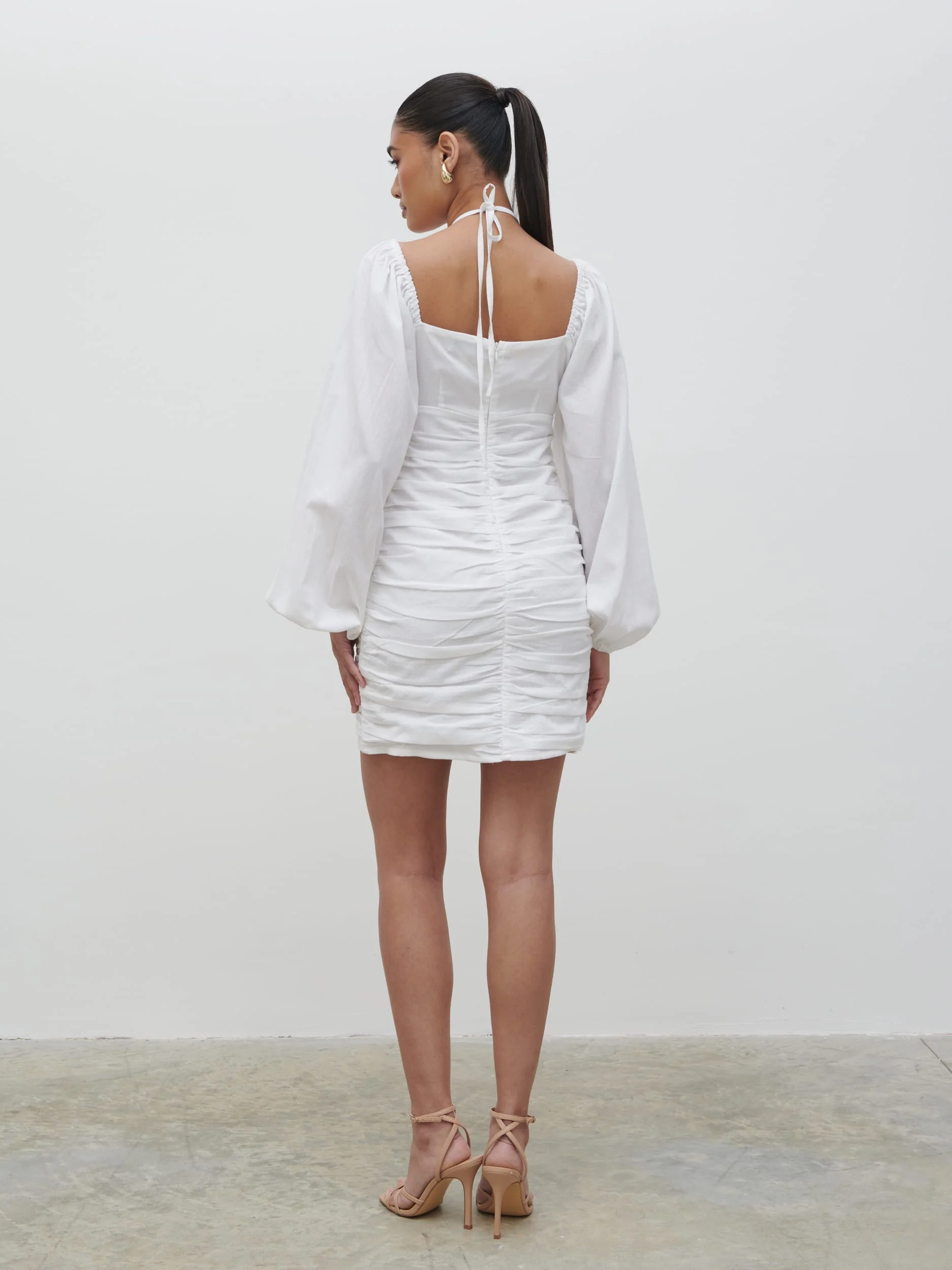 Renna Ruched Front Mini Dress - Natural - Image 3