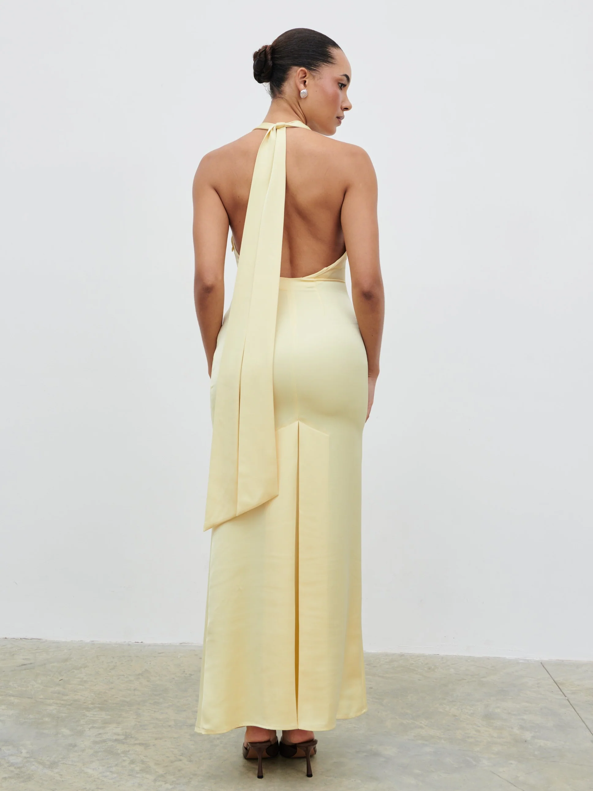 Reya Satin Corsage Maxi Dress - Lemon - Image 6