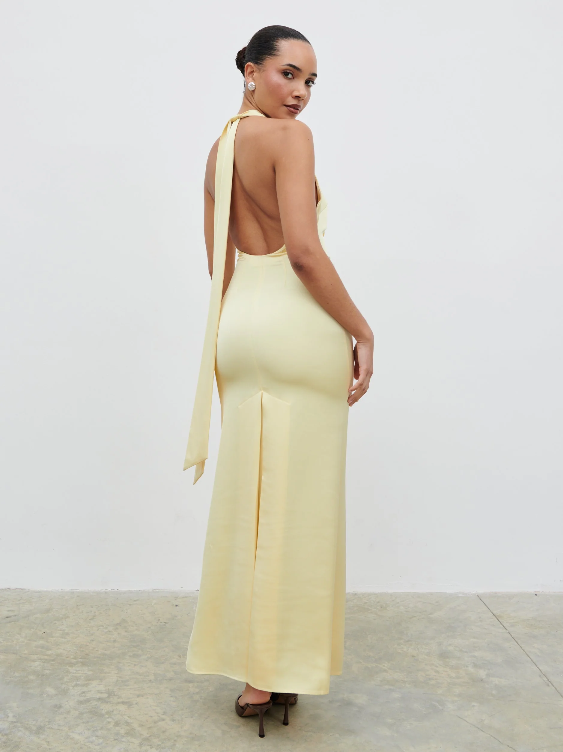 Reya Satin Corsage Maxi Dress - Lemon - Image 7