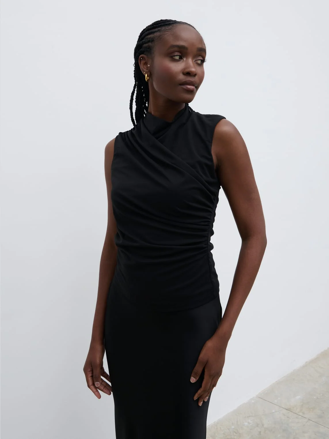 Rhea Jersey Sleeveless Top - Black - Image 3