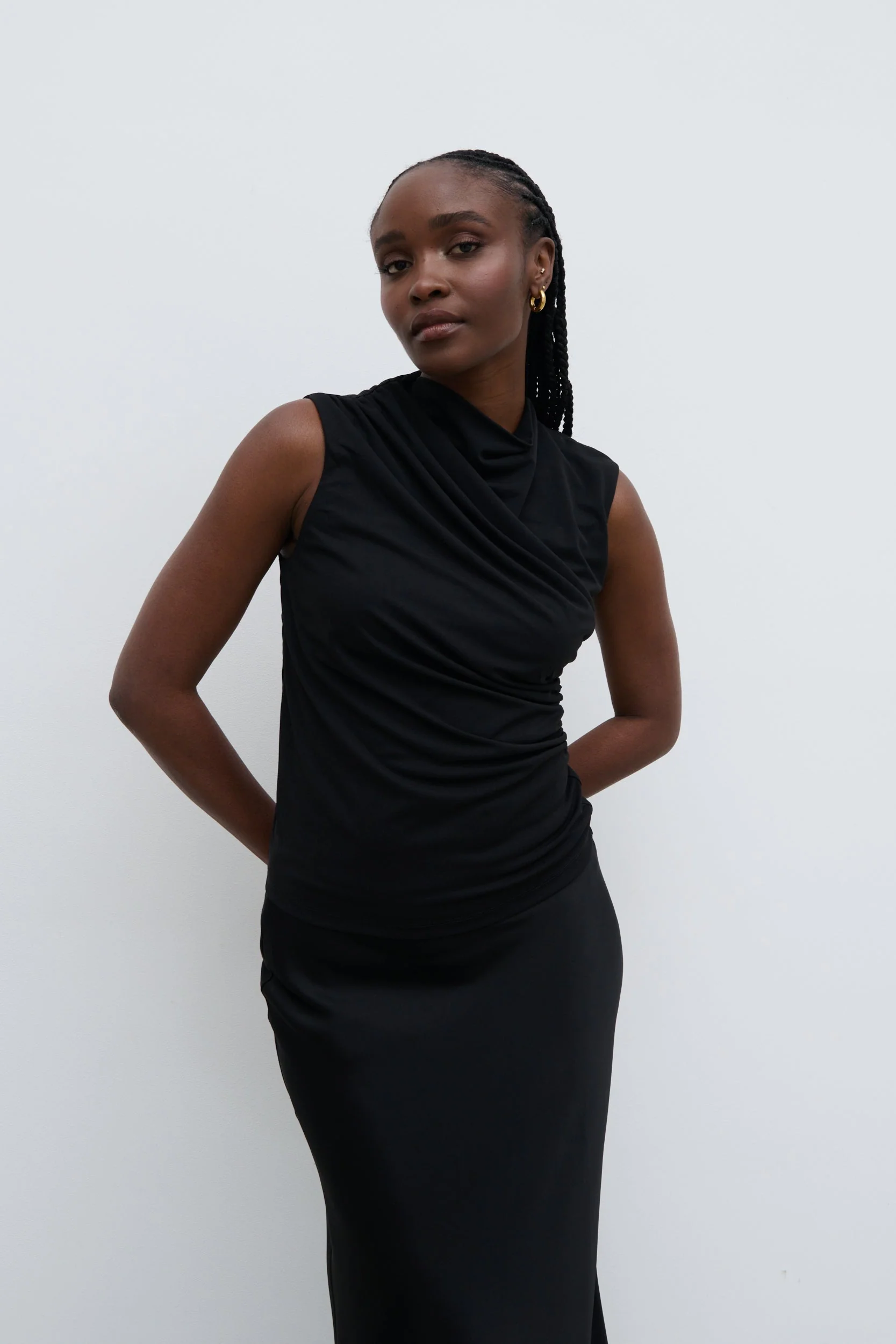 Rhea Jersey Sleeveless Top - Black - Image 5