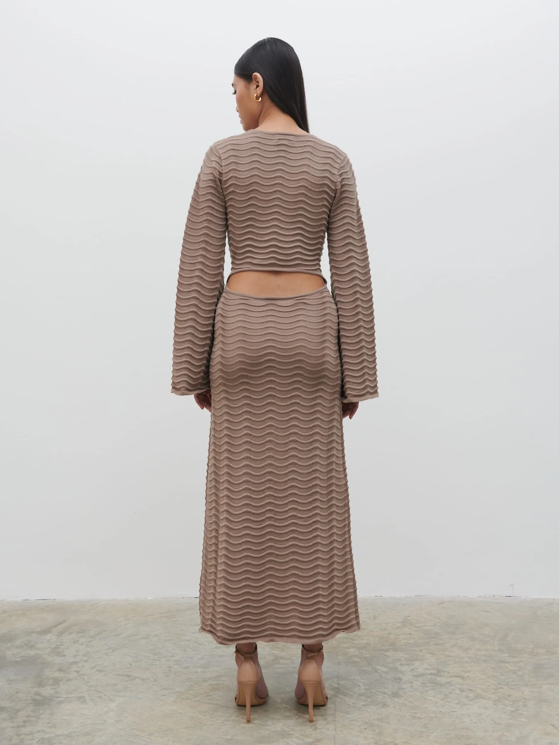 Rhi V Neck Knit Midaxi Dress - Stone - Image 4