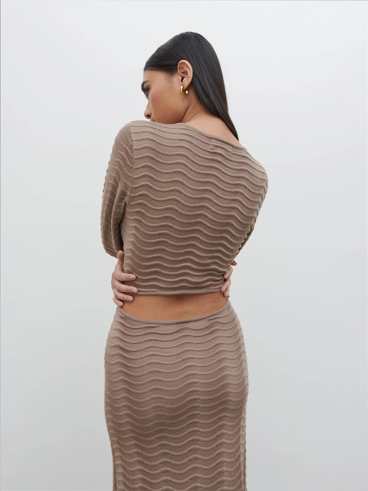 Rhi V Neck Knit Midaxi Dress - Stone - Image 5
