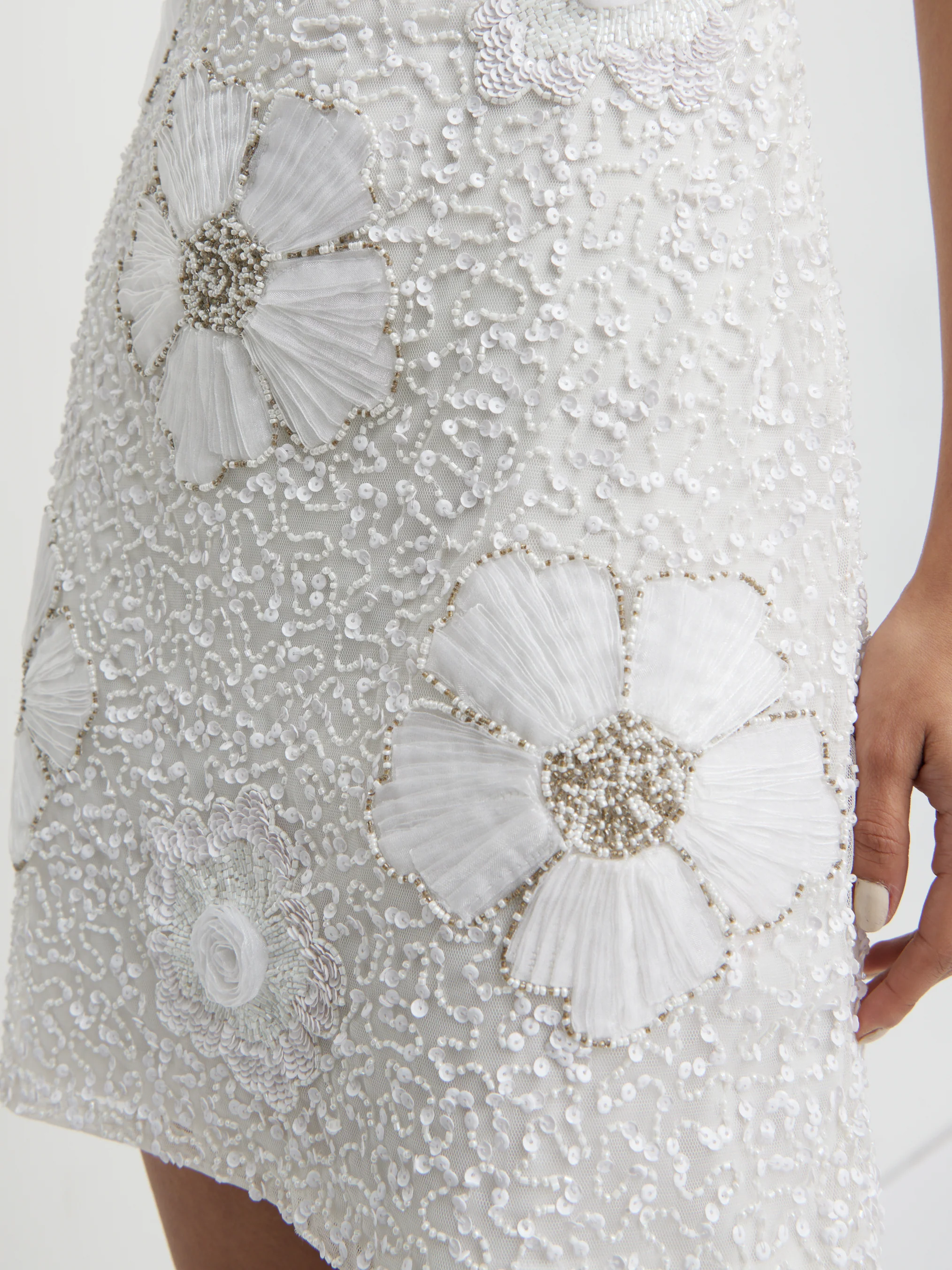 Rhodes Floral Embellished Mini Dress - Ivory - Image 3
