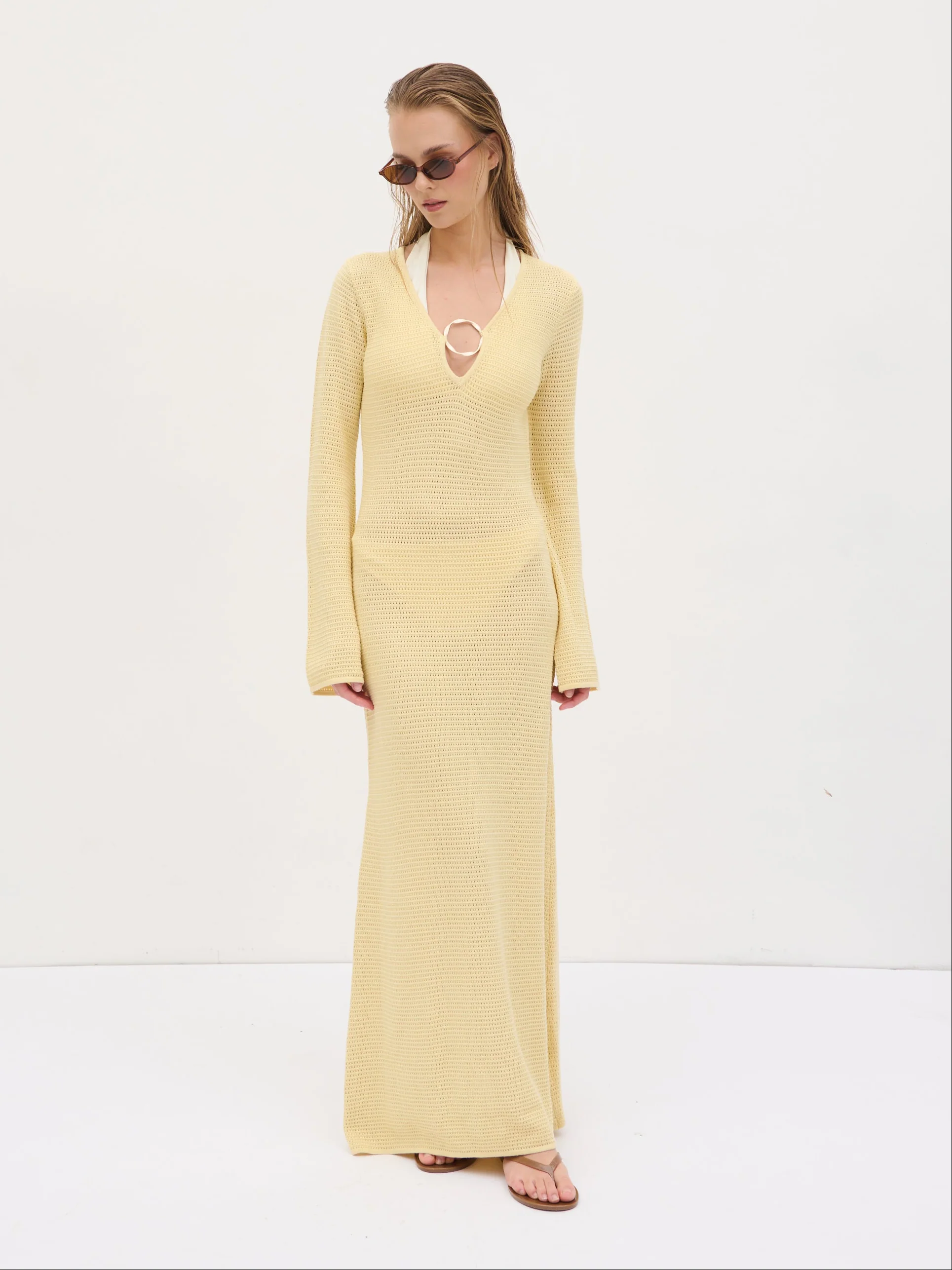 Riviera Hardware Knit Midaxi Dress - Lemon - Image 6