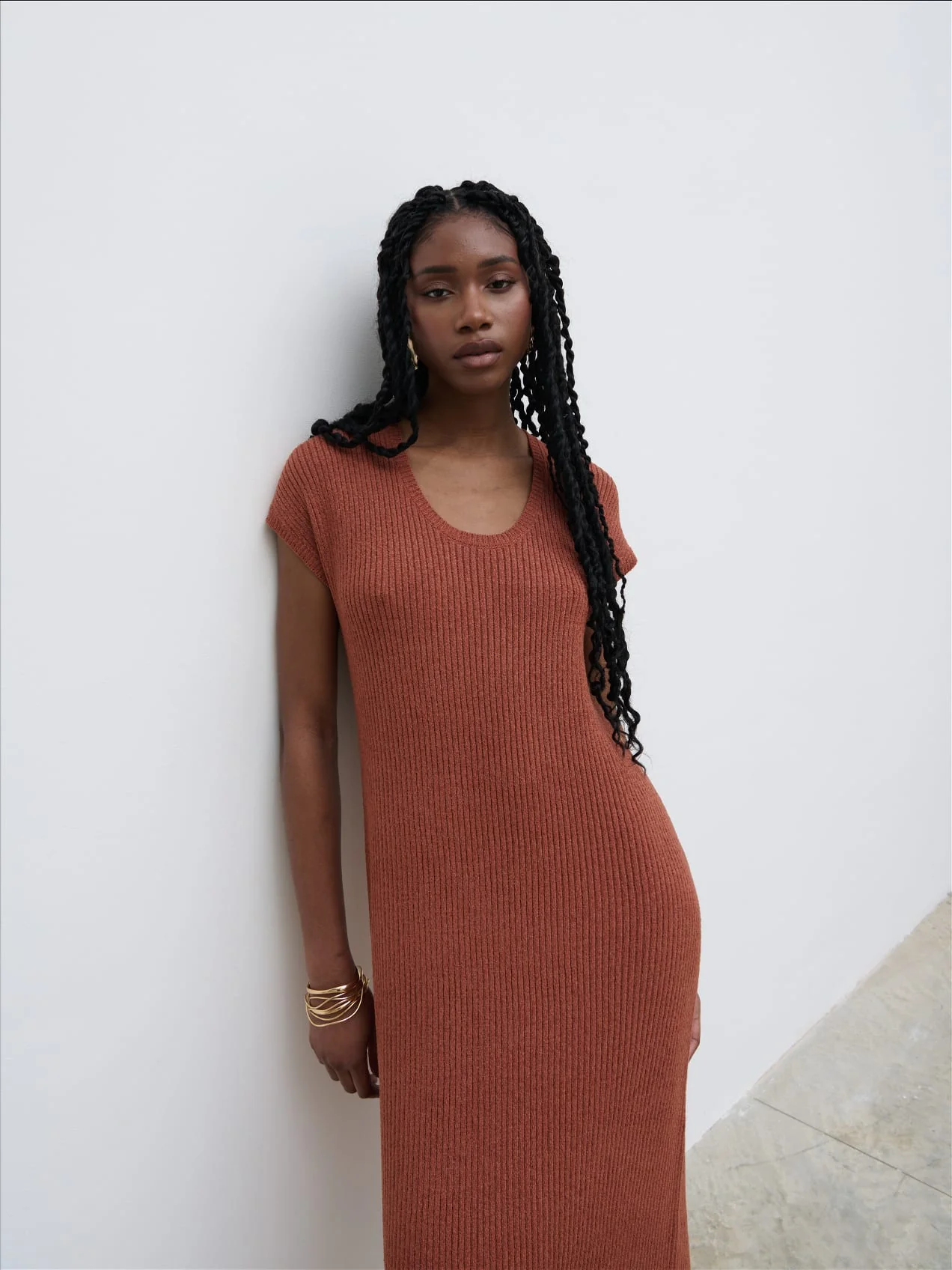 Rose Knit Midaxi Dress - Rosewood - Image 2