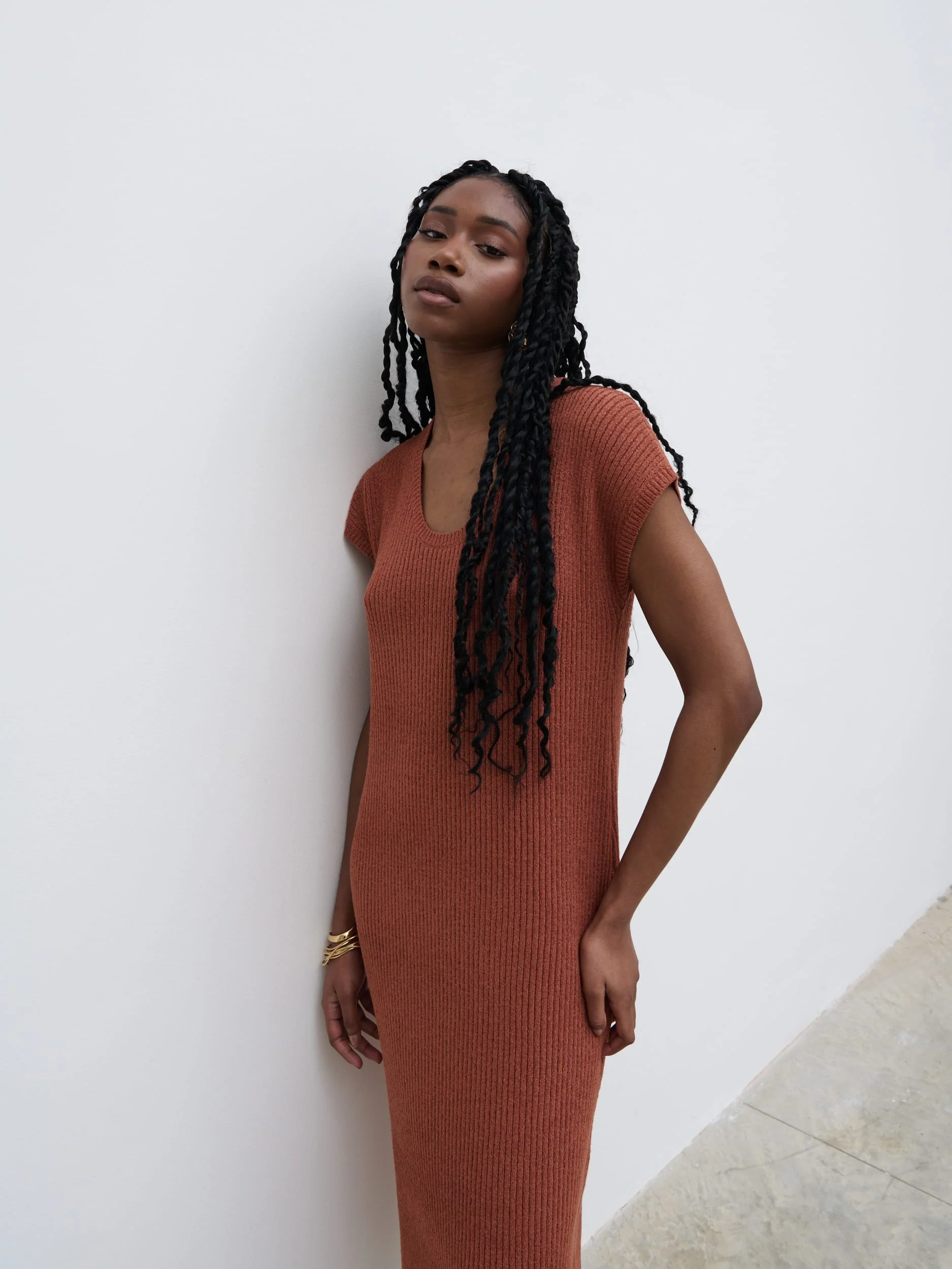 Rose Knit Midaxi Dress - Rosewood - Image 4