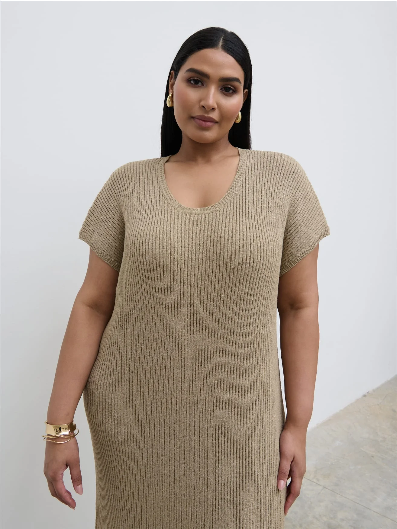 Rose Knit Midaxi Dress Curve - Stone Taupe - Image 2