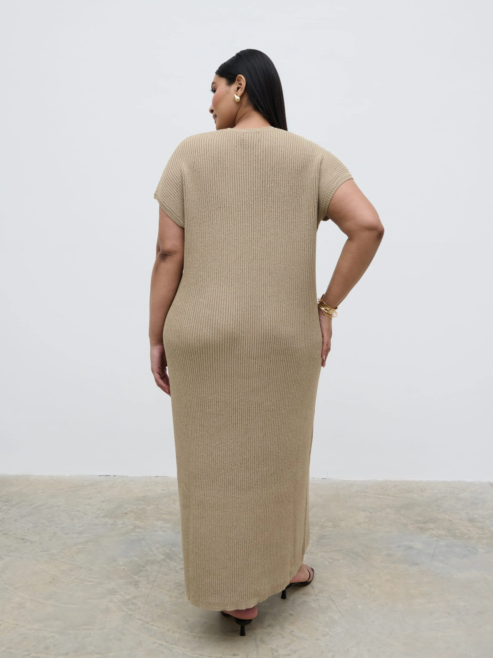 Rose Knit Midaxi Dress Curve - Stone Taupe - Image 3