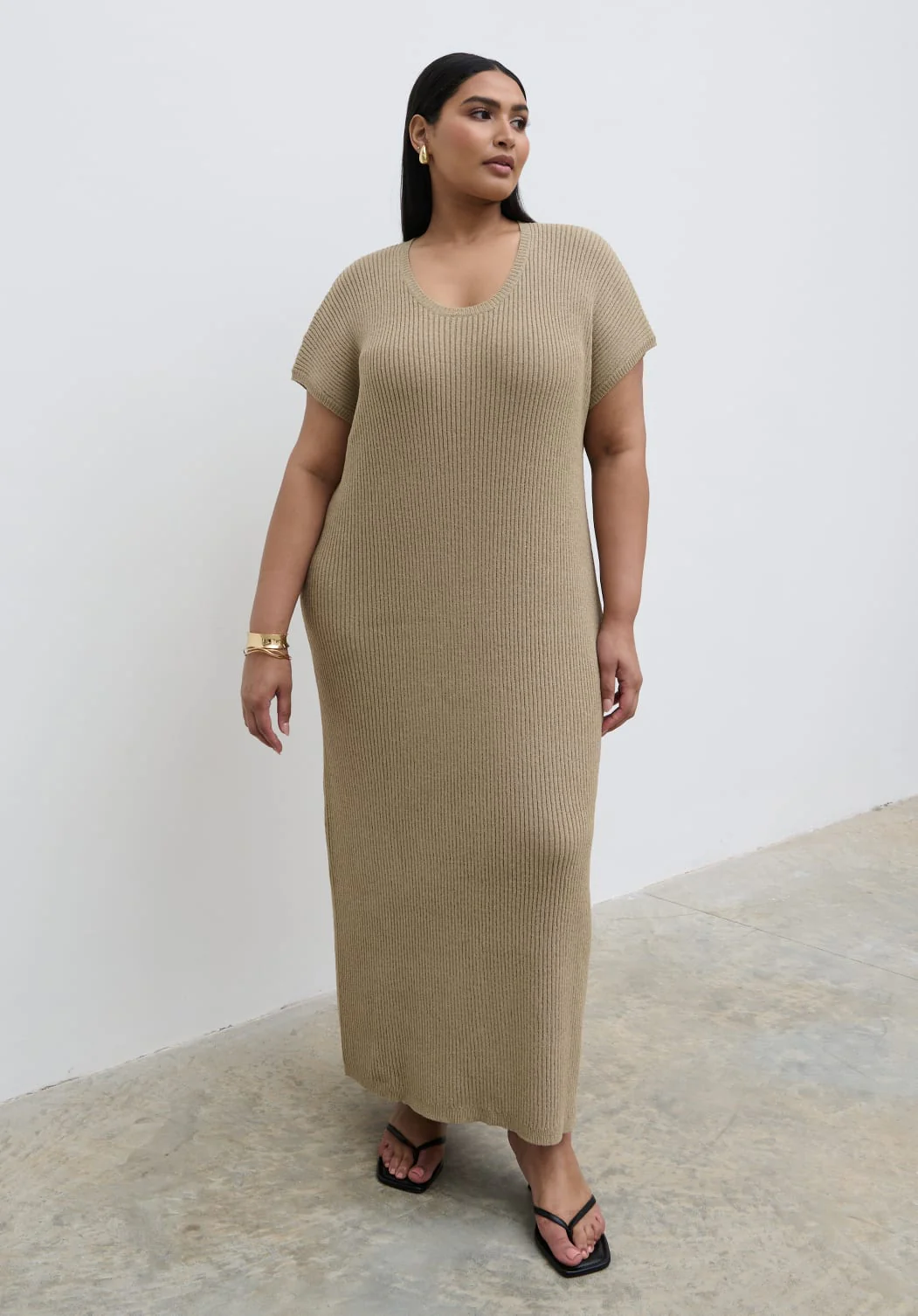 Rose Knit Midaxi Dress Curve - Stone Taupe - Image 4