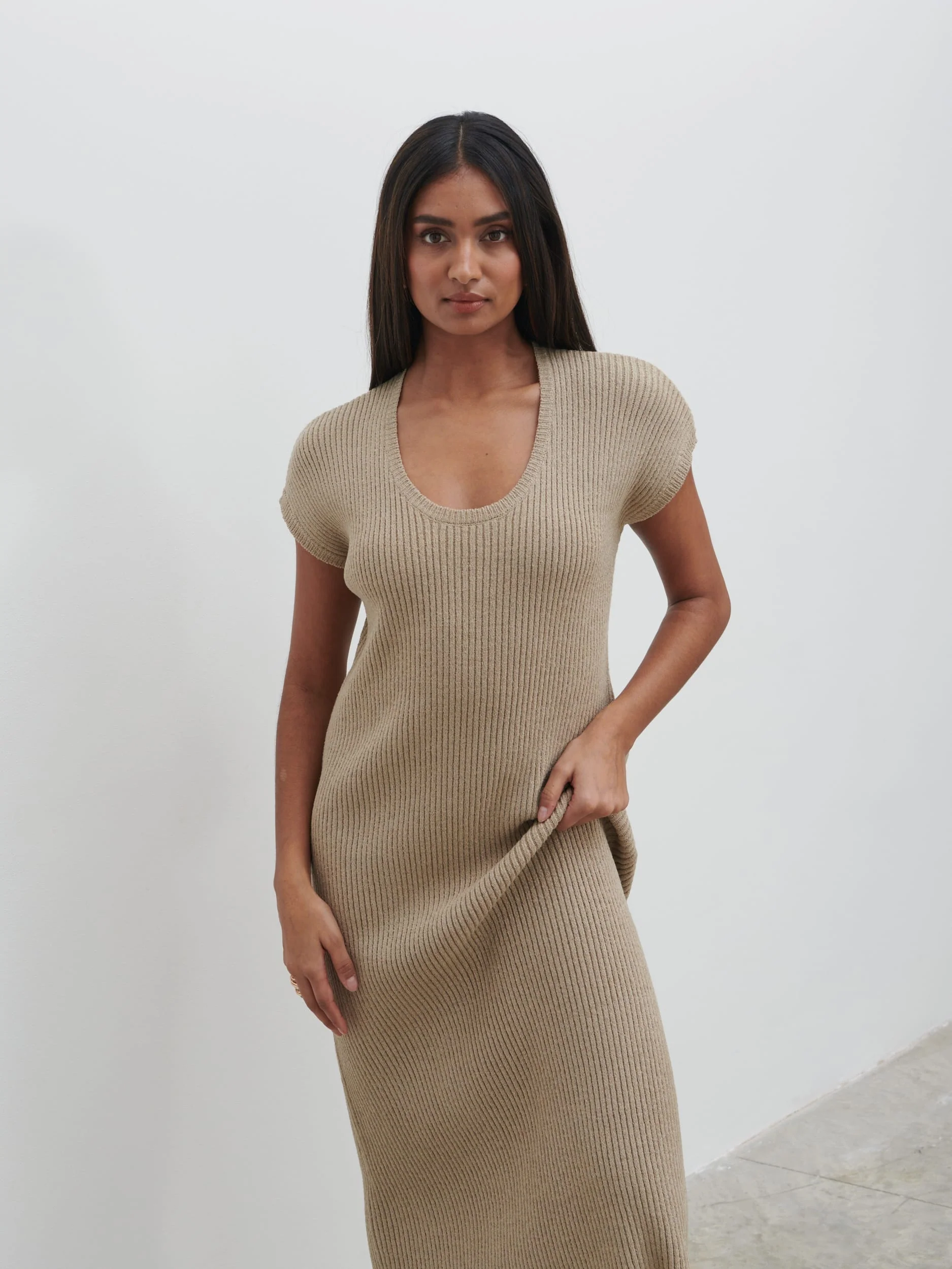 Rose Knit Midaxi Dress - Stone Taupe - Image 2