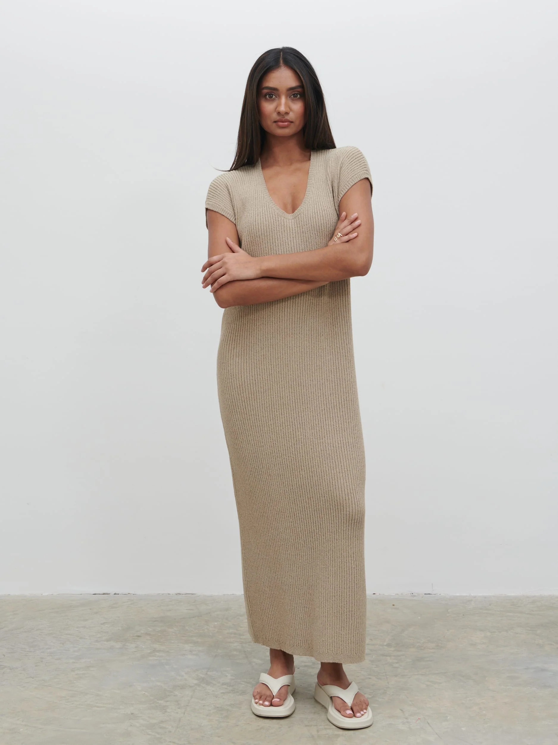 Rose Knit Midaxi Dress - Stone Taupe - Image 4