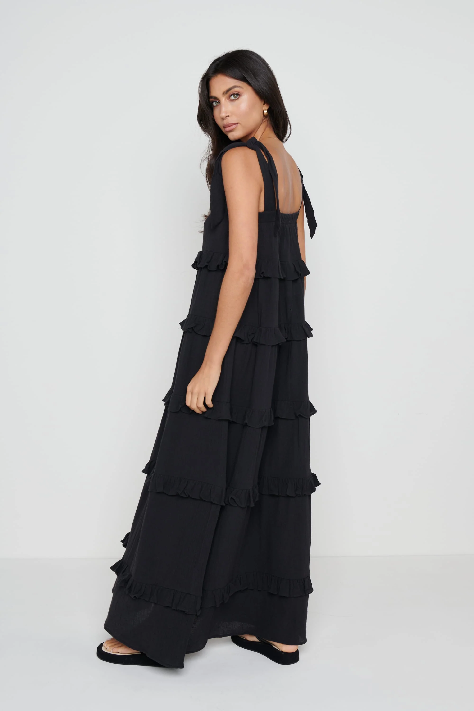 Rosetta Ruffle Midaxi Dress - Black - Image 2
