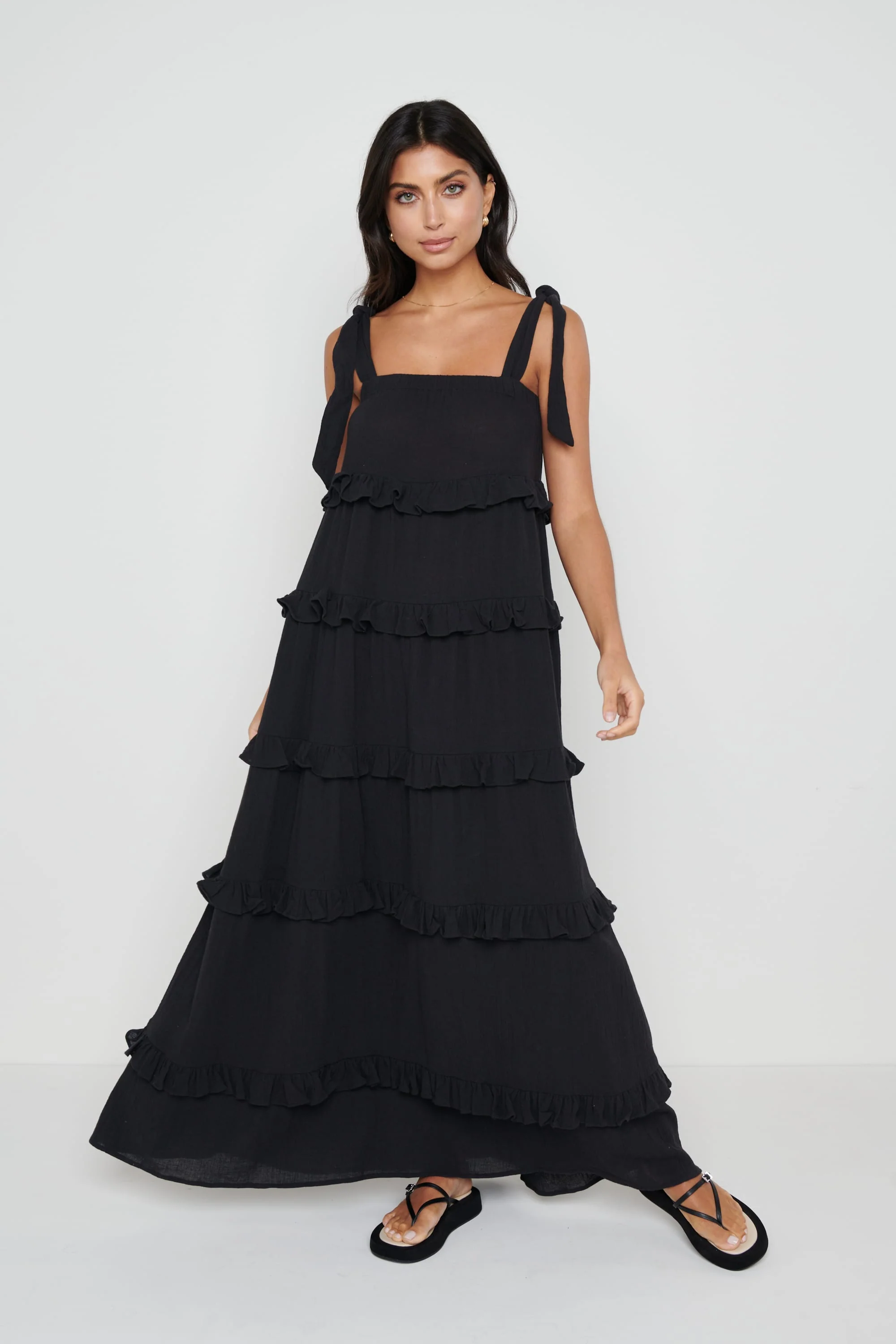 Rosetta Ruffle Midaxi Dress - Black - Image 3
