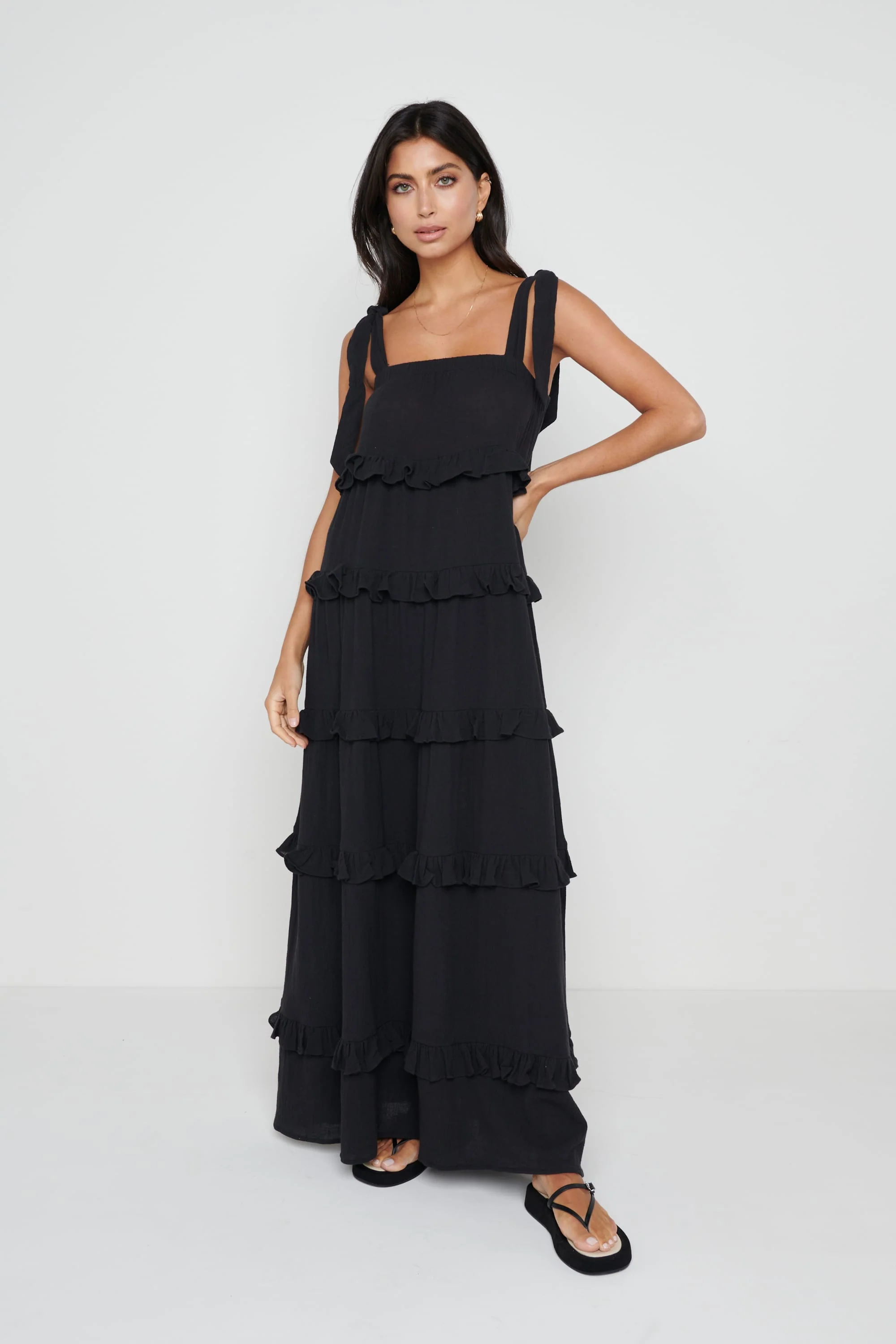 Rosetta Ruffle Midaxi Dress - Black - Image 4