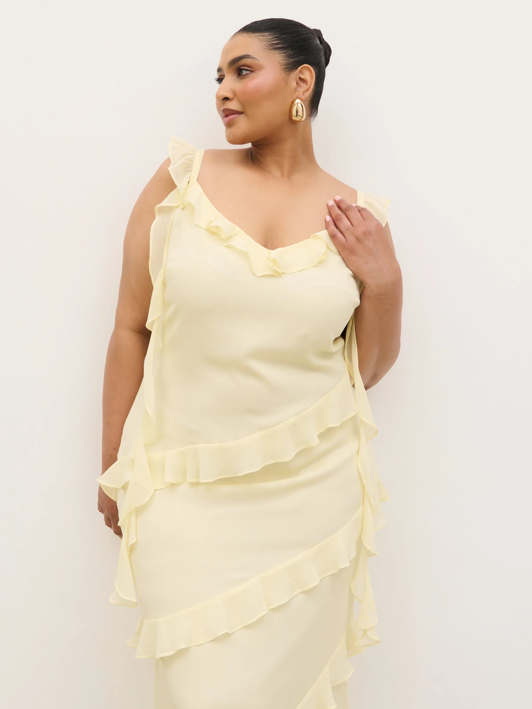 Rue Ruffle Maxi Dress Curve - Lemon - Image 2