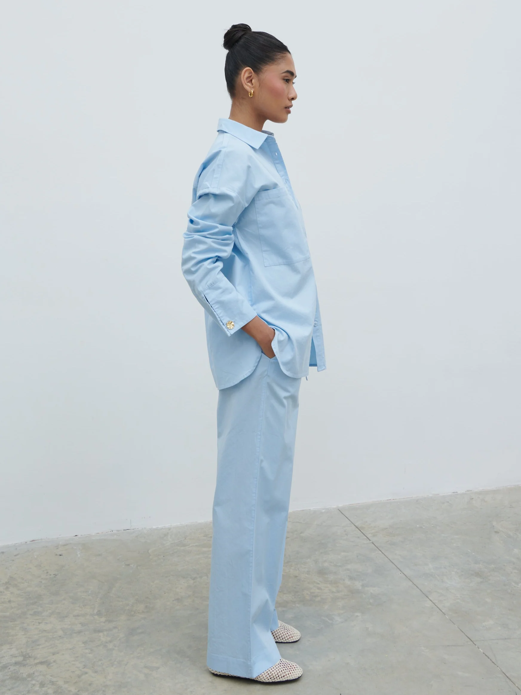 Ryleigh Cotton Poplin Shirt - Light Blue - Image 2