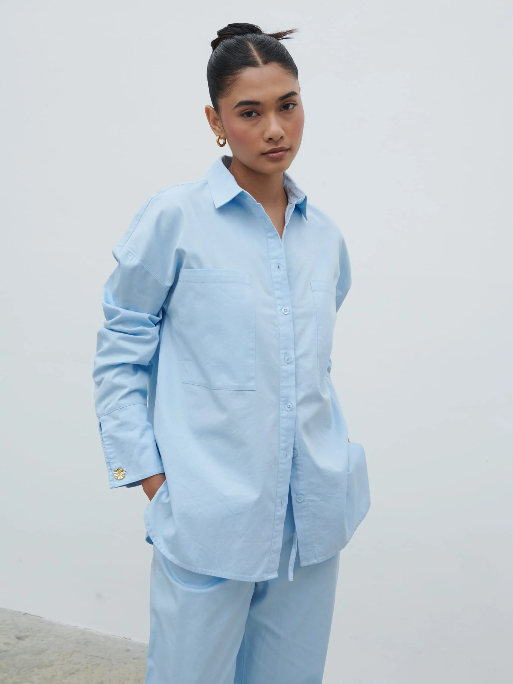 Ryleigh Cotton Poplin Shirt - Light Blue - Image 3