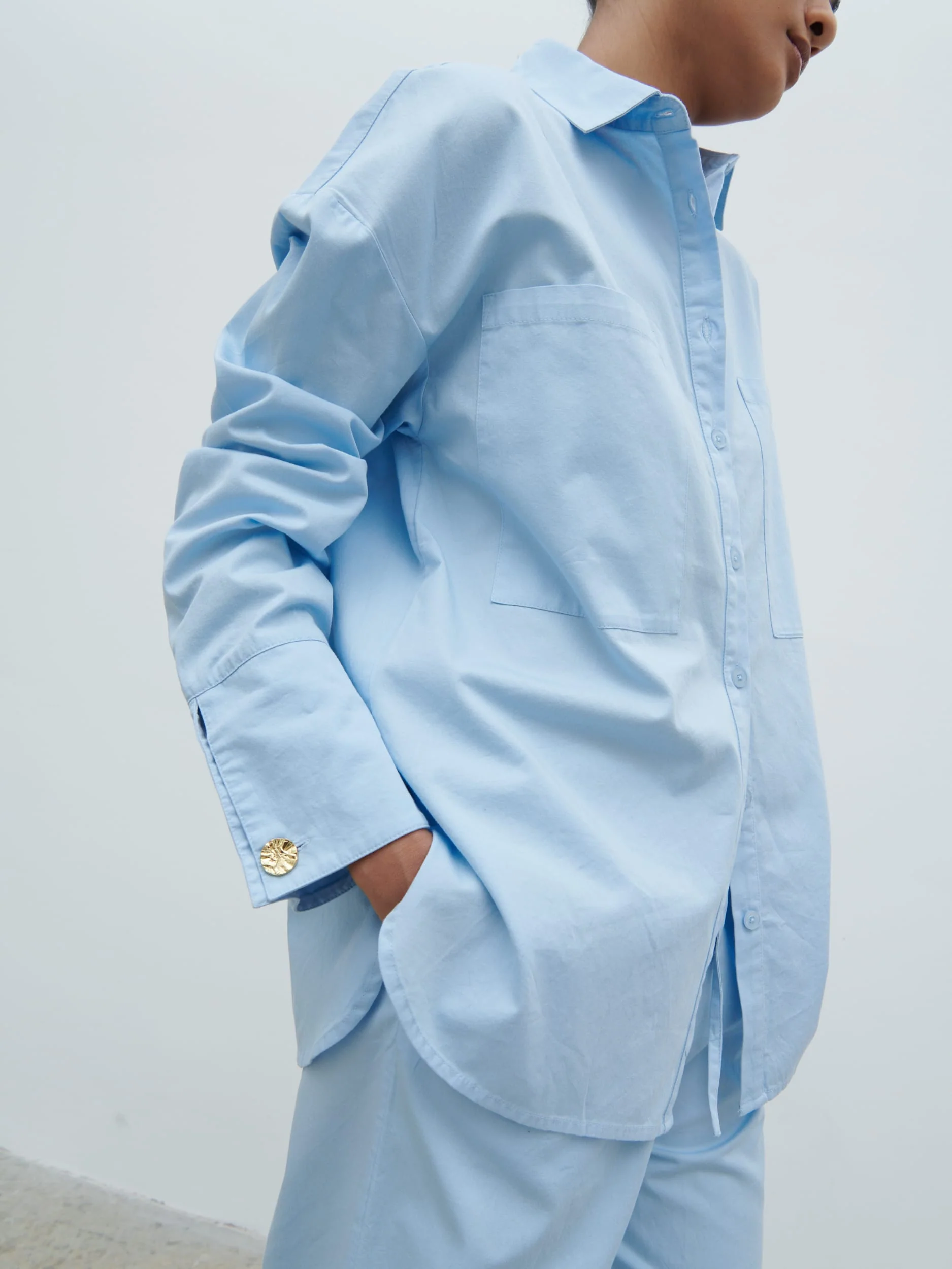 Ryleigh Cotton Poplin Shirt - Light Blue - Image 4