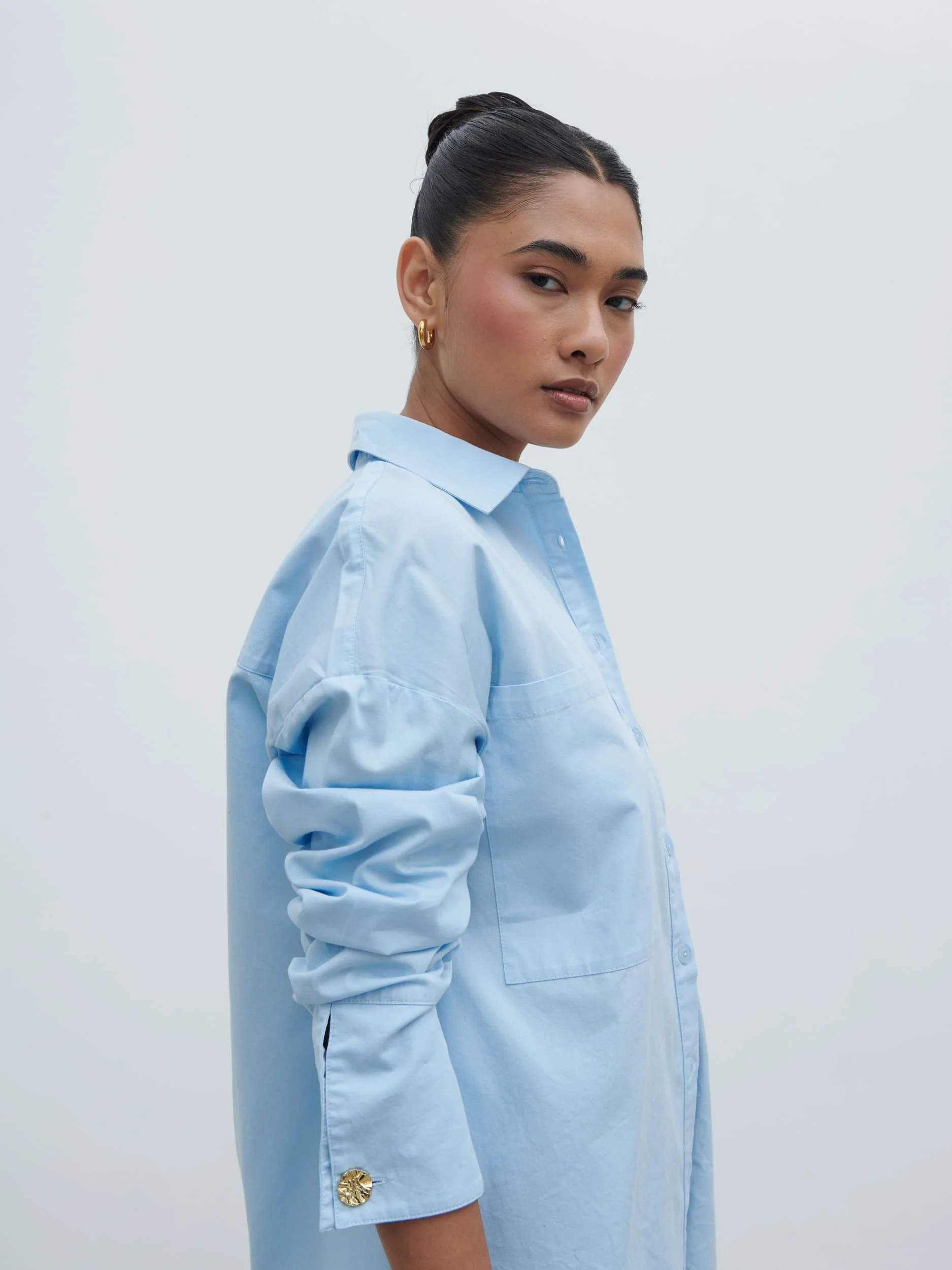 Ryleigh Cotton Poplin Shirt - Light Blue - Image 6