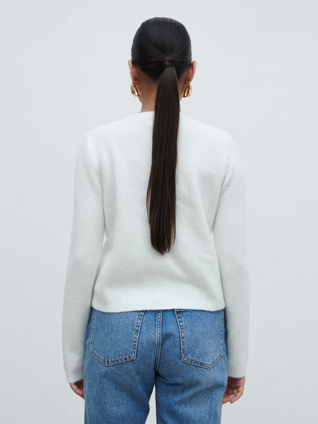 Sabrina Gold Button Knit Cardigan - Ecru - Image 4