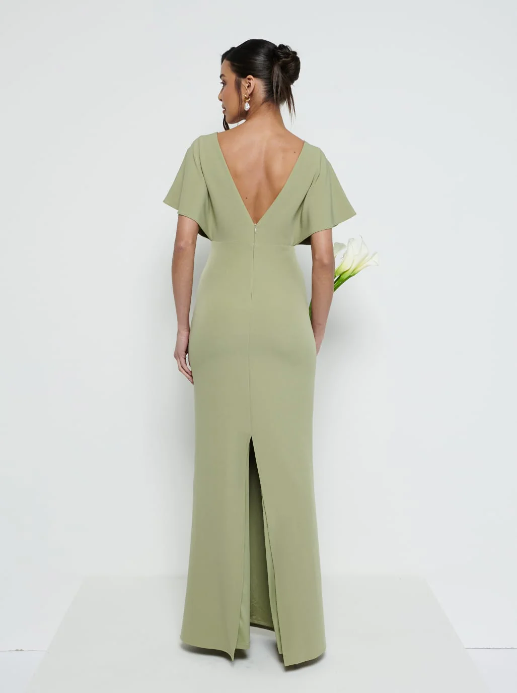 Sadie Crepe Maxi Bridesmaid Dress - Olive - Image 3