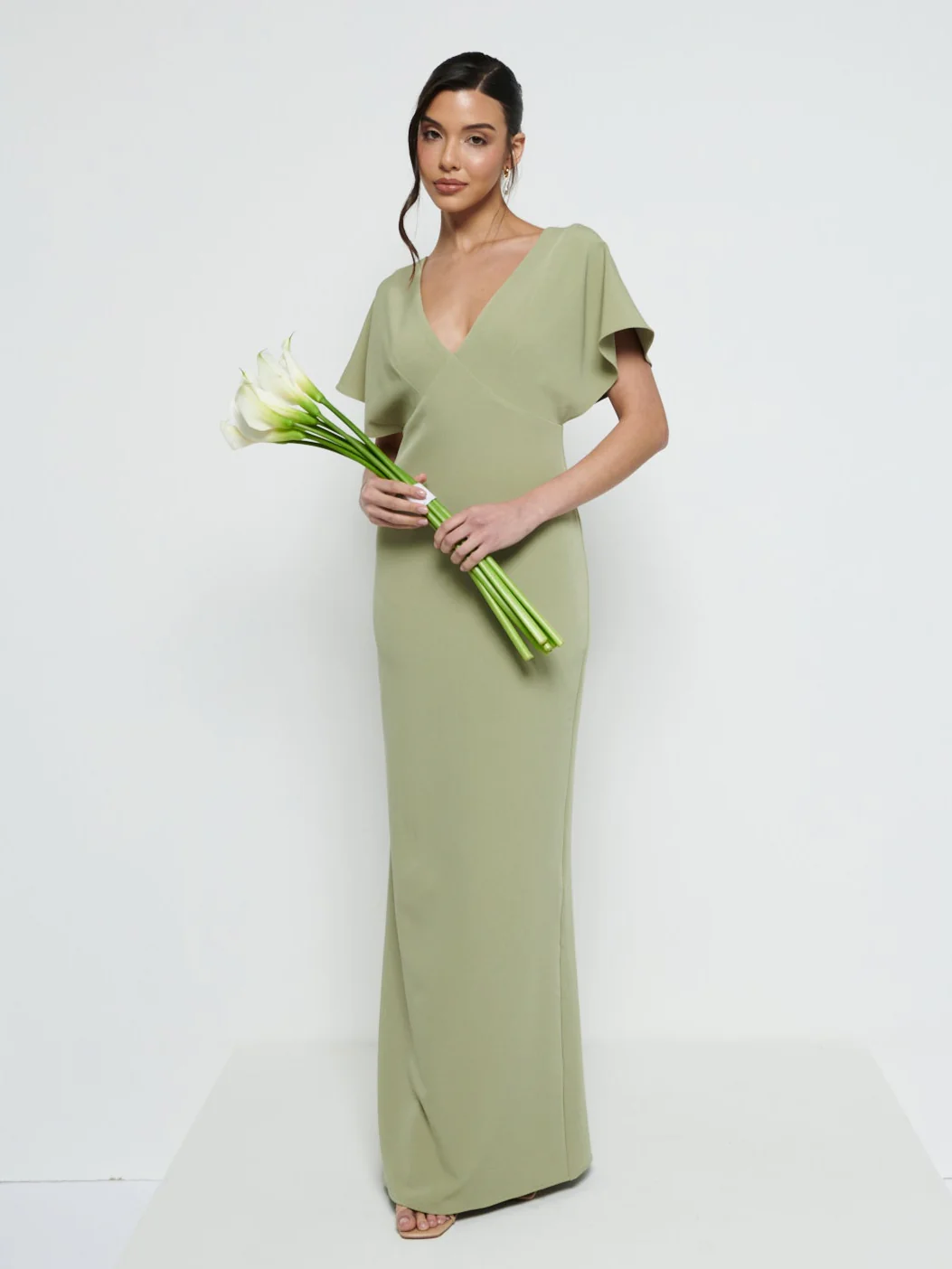 Sadie Crepe Maxi Bridesmaid Dress - Olive - Image 4