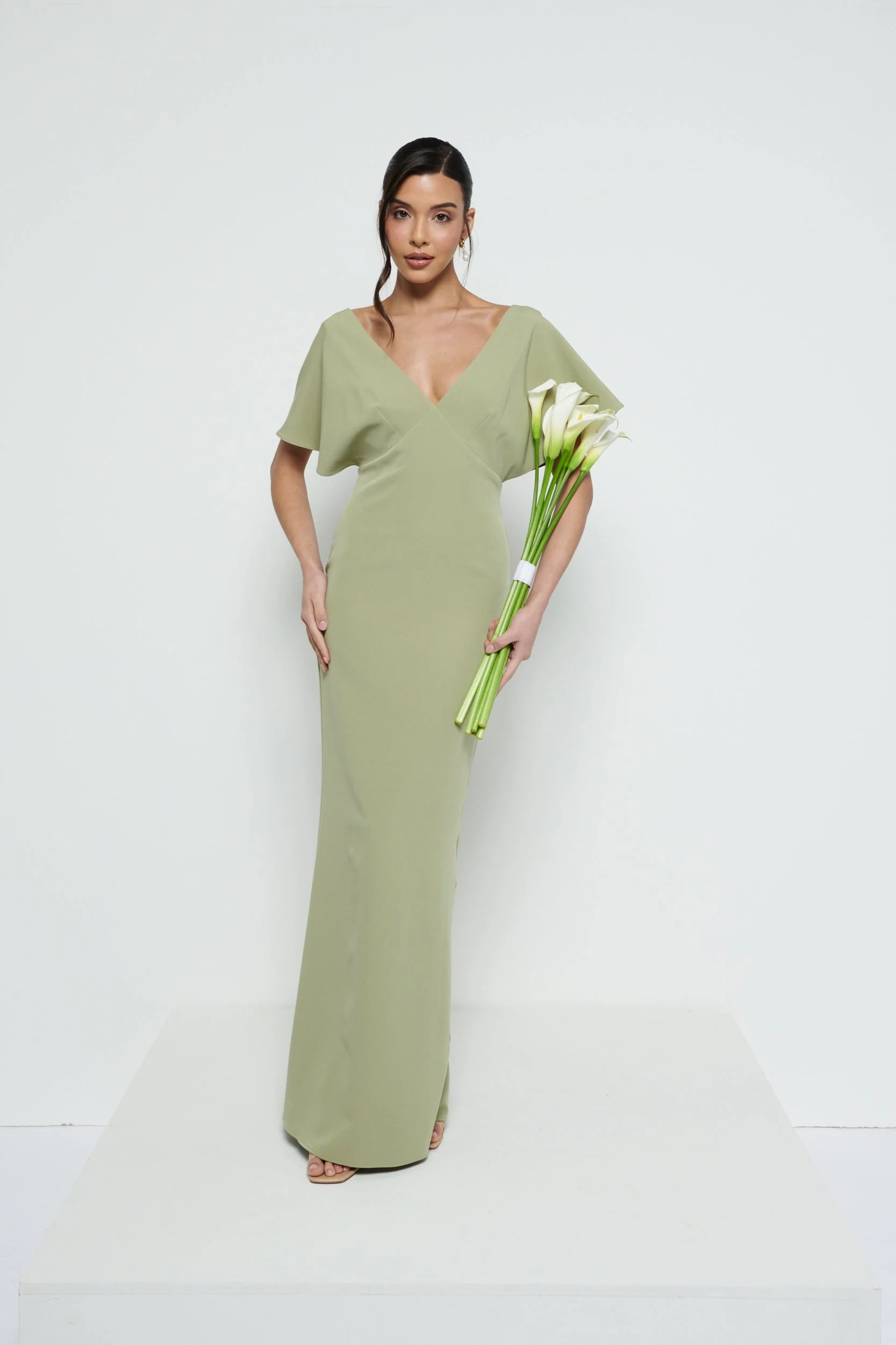 Sadie Crepe Maxi Bridesmaid Dress - Olive - Image 5