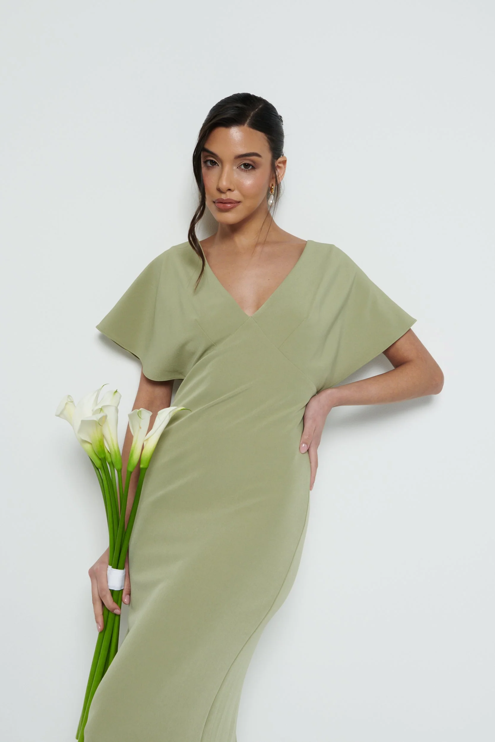 Sadie Crepe Maxi Bridesmaid Dress - Olive - Image 6