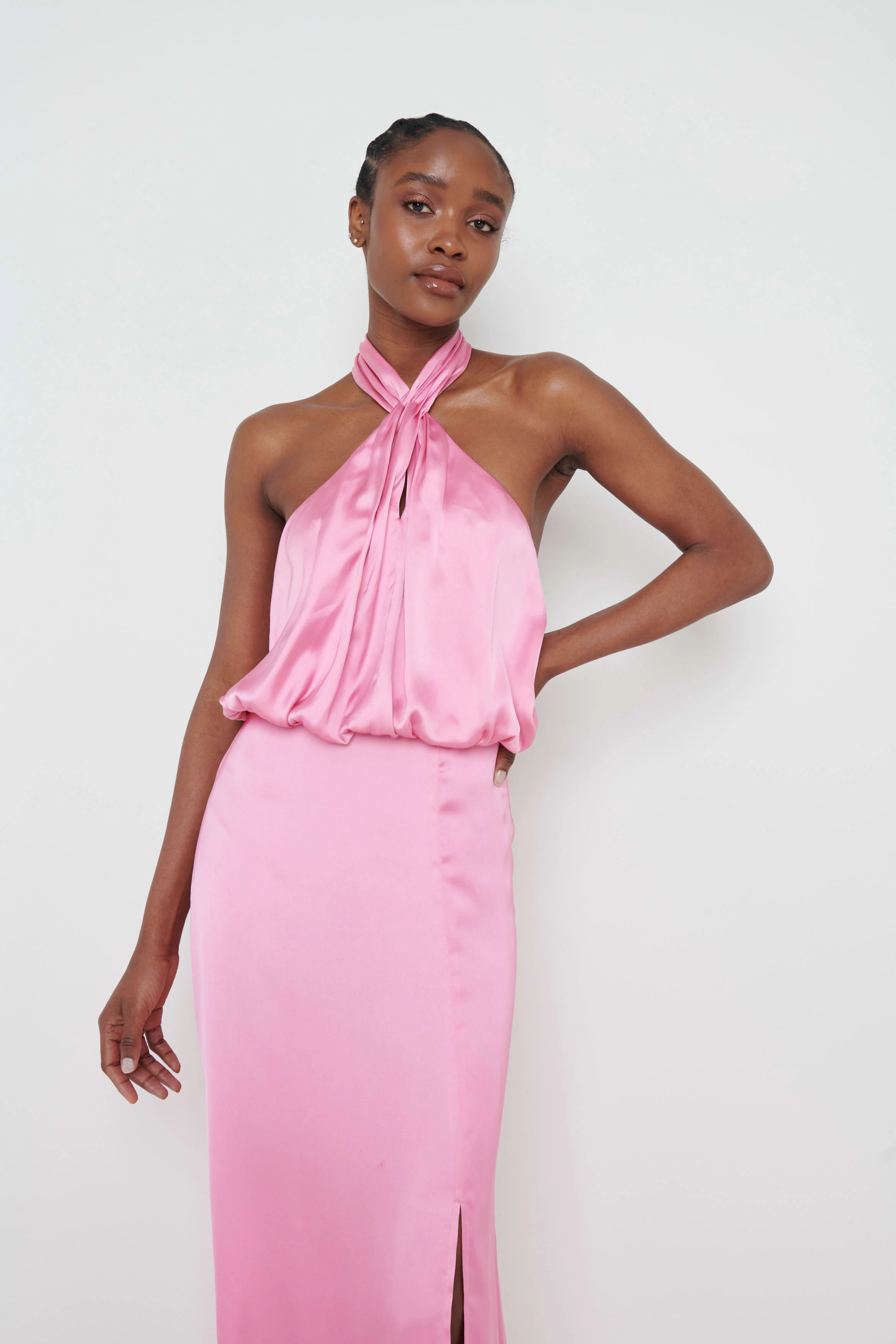 Sammie Knot Halter Neck Maxi Dress - Pink - Image 2