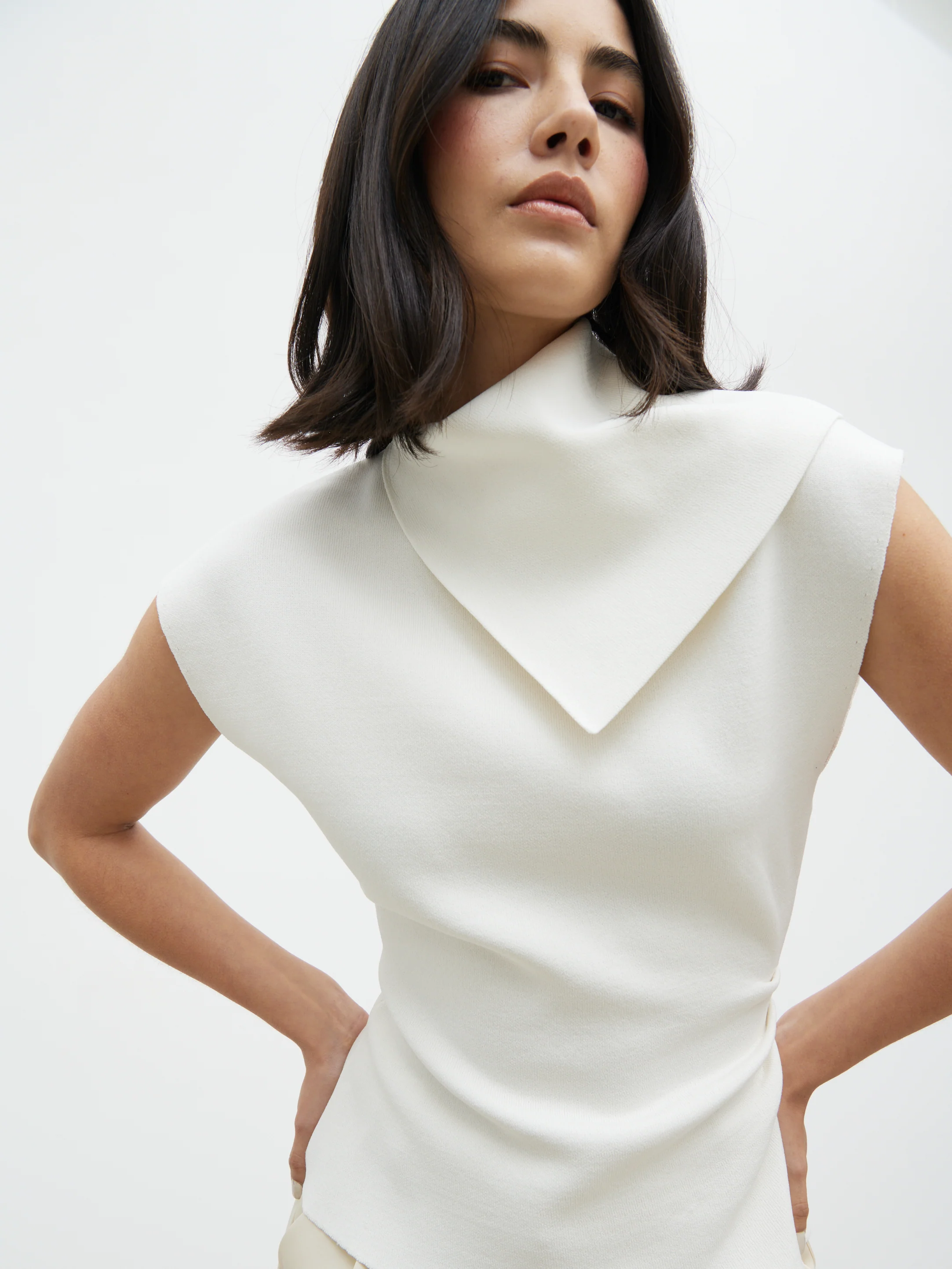 Saturn Contrast Neck Detail Knit Top - Cream - Image 6